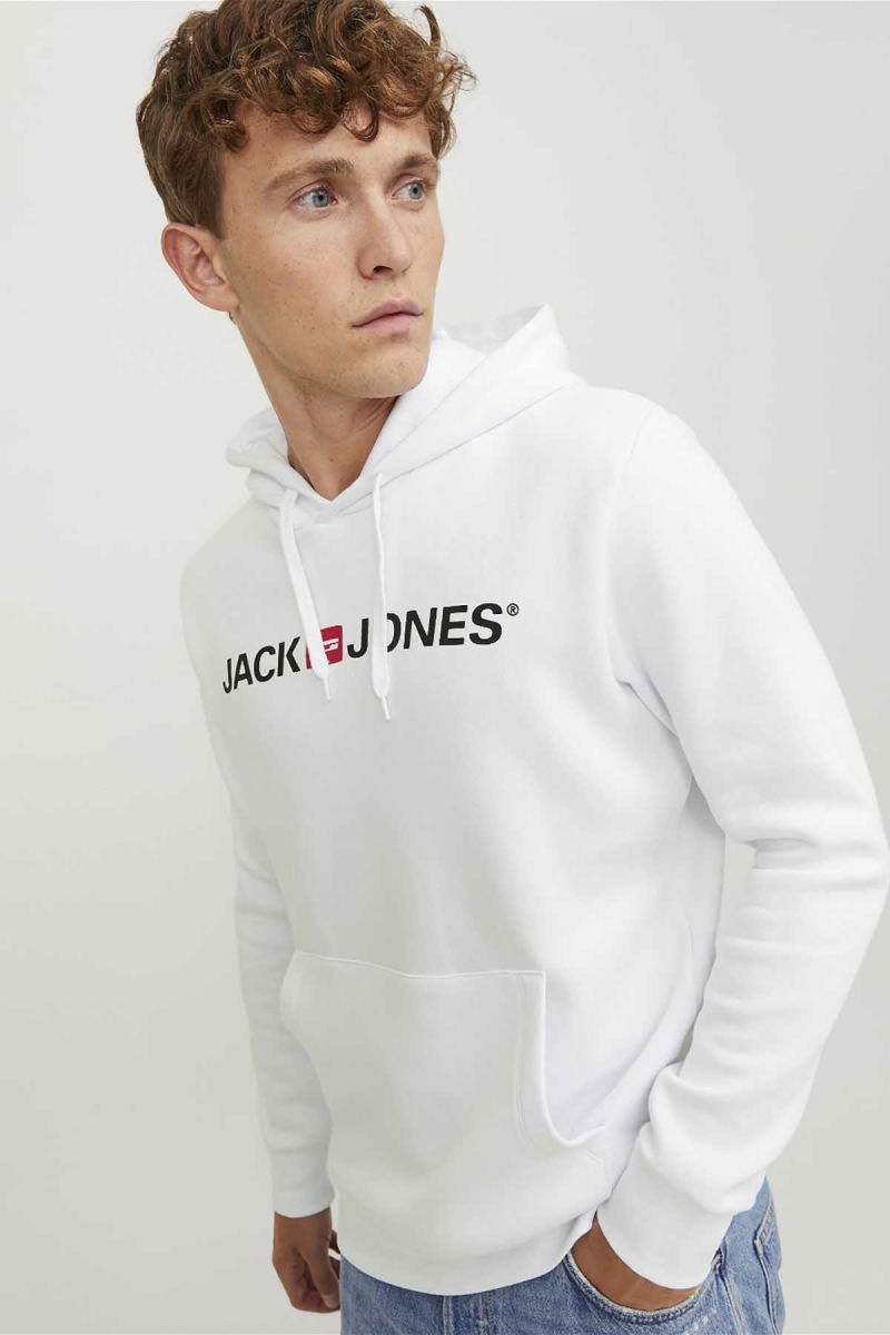 Jack & Jones Erkek Jjecorp Baskılı Kapüşonlu Sweatshirt 12137054 Beyaz - 3