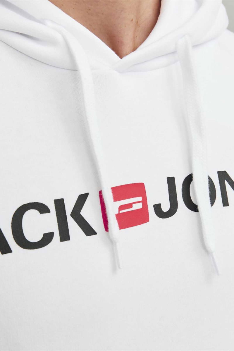 Jack & Jones Erkek Jjecorp Baskılı Kapüşonlu Sweatshirt 12137054 Beyaz - 4