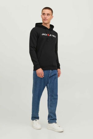 Jack & Jones Erkek Jjecorp Baskılı Kapüşonlu Sweatshirt 12137054 Siyah - 2
