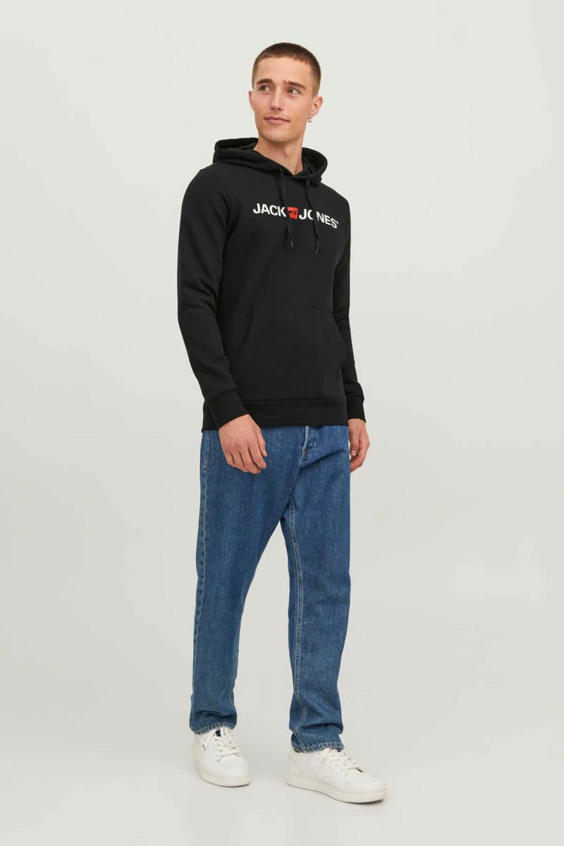 Jack & Jones Erkek Jjecorp Baskılı Kapüşonlu Sweatshirt 12137054 Siyah - 2