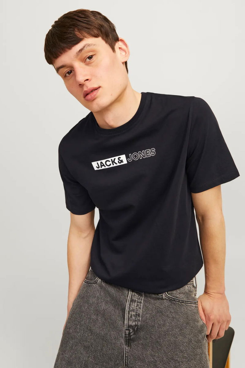 Jack & Jones Erkek Jjecorp Logo Detaylı Kısa Kollu %100 Pamuk T-Shirt 12233999 Black - 1