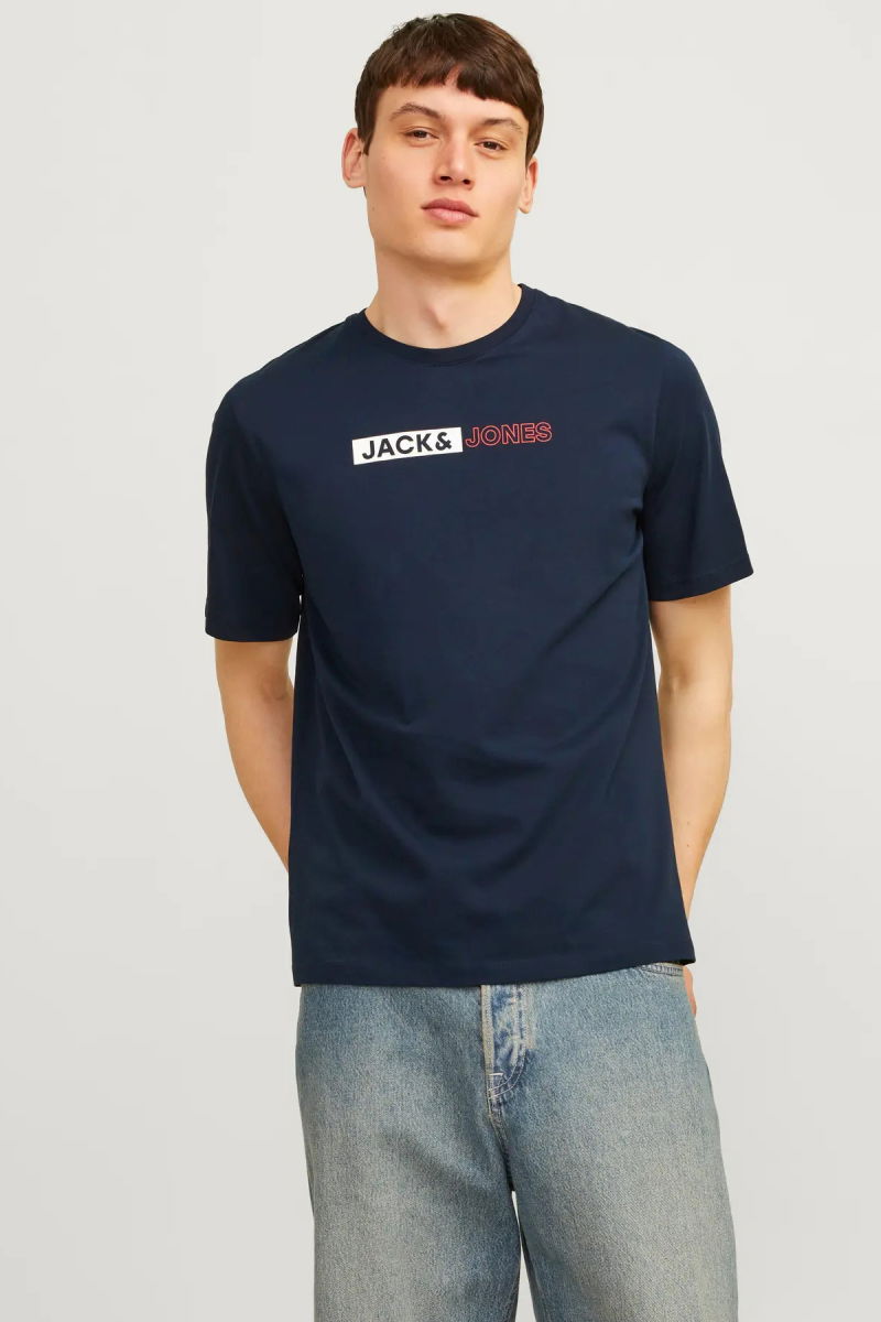 Jack & Jones Erkek Jjecorp Logo Detaylı Kısa Kollu %100 Pamuk T-Shirt 12233999 Koyu Lacivert - 2