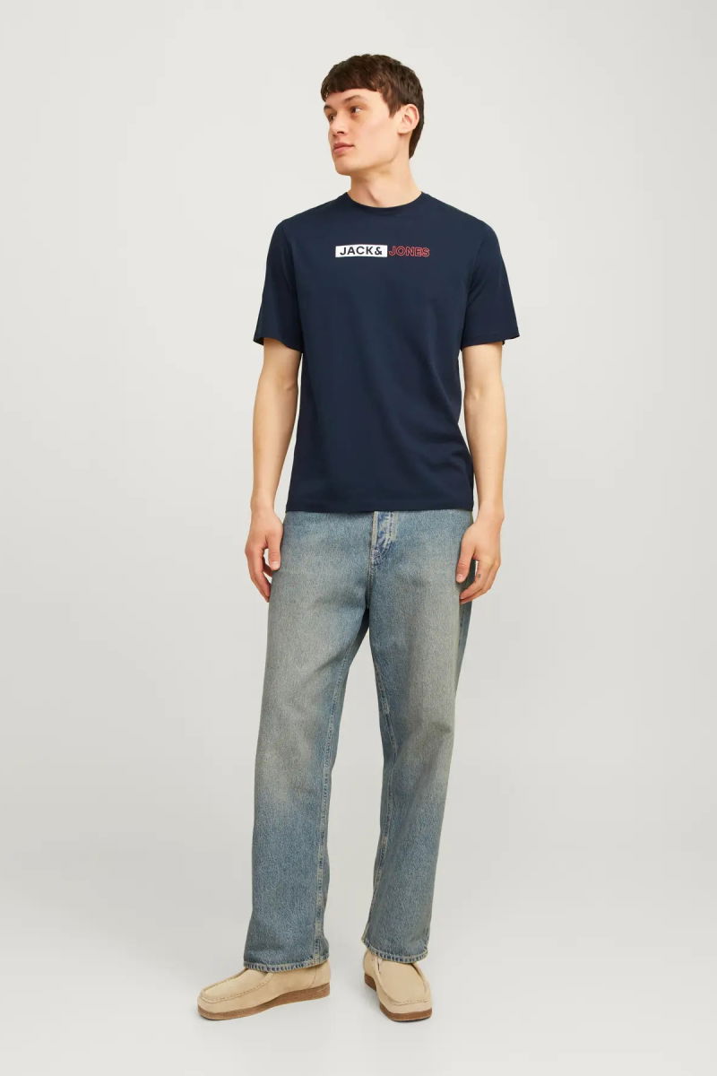 Jack & Jones Erkek Jjecorp Logo Detaylı Kısa Kollu %100 Pamuk T-Shirt 12233999 Koyu Lacivert - 3