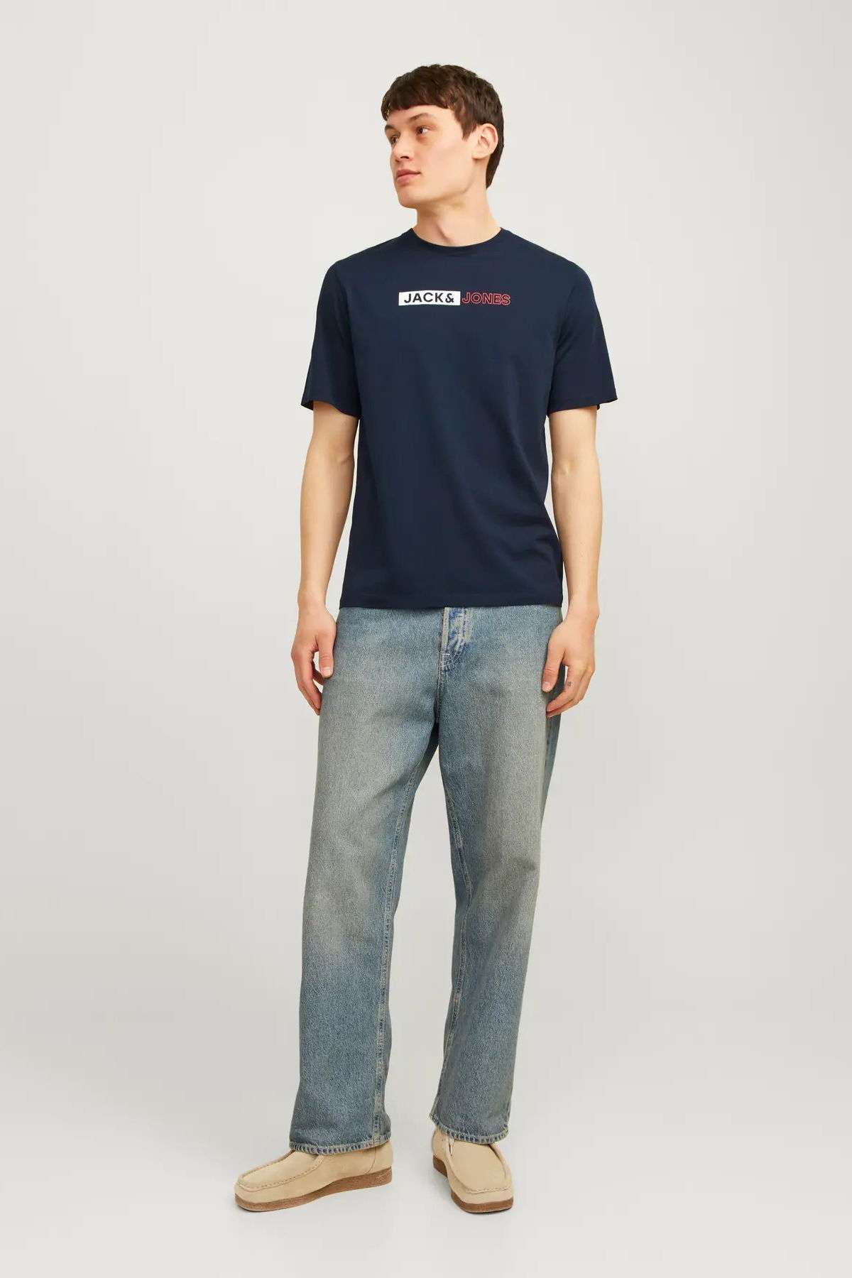 Jack & Jones Erkek Jjecorp Logo Detaylı Kısa Kollu %100 Pamuk T-Shirt 12233999 Koyu Lacivert - 3