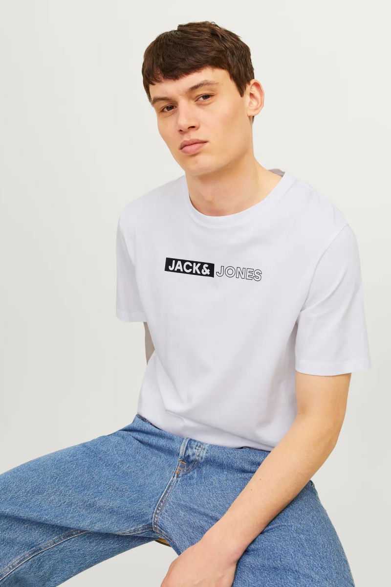 Jack & Jones Erkek Jjecorp Logo Detaylı Kısa Kollu %100 Pamuk T-Shirt 12233999 Whıte 