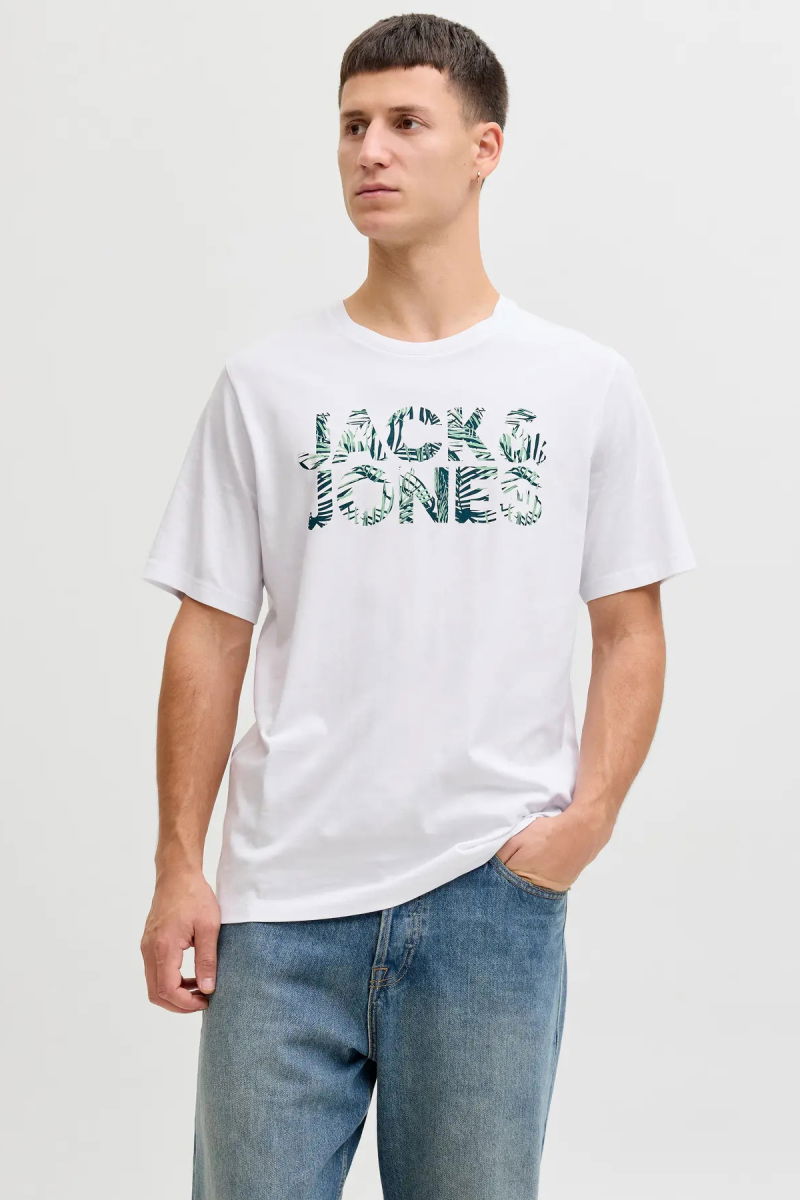 Jack & Jones Erkek Jjejeff Bisiklet Yaka %100 Pamuk T-Shirt 12288536 Beyaz - Jack & Jones