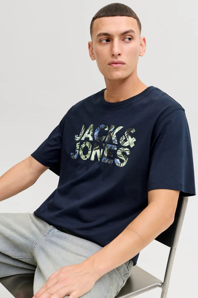 Jack & Jones Erkek Jjejeff Bisiklet Yaka %100 Pamuk T-Shirt 12288536 Lacivert - Jack & Jones