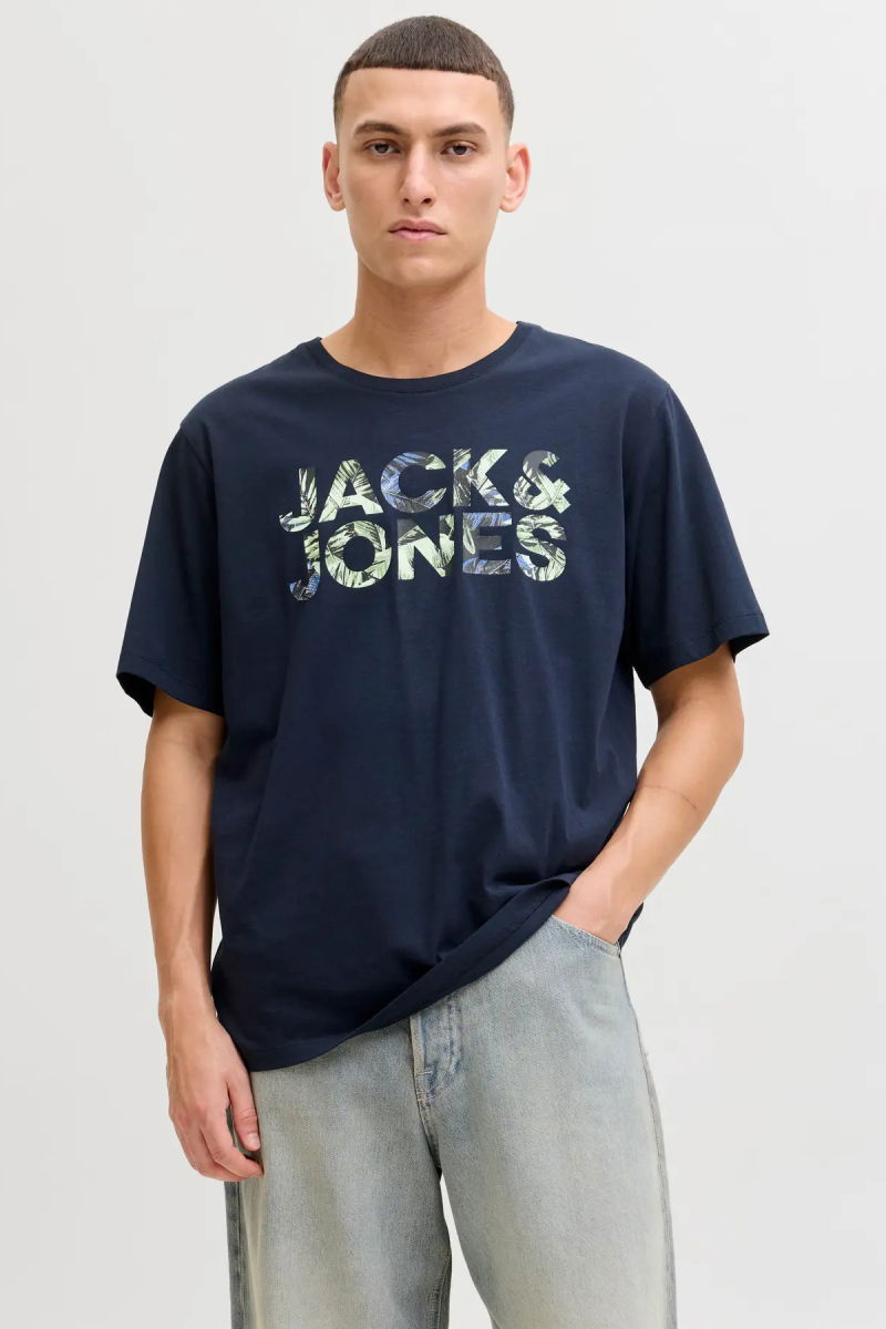 Jack & Jones Erkek Jjejeff Bisiklet Yaka %100 Pamuk T-Shirt 12288536 Lacivert - 2