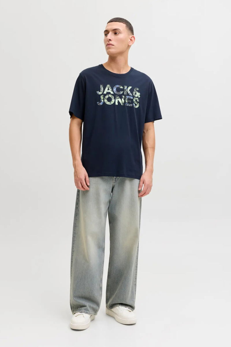 Jack & Jones Erkek Jjejeff Bisiklet Yaka %100 Pamuk T-Shirt 12288536 Lacivert - 3