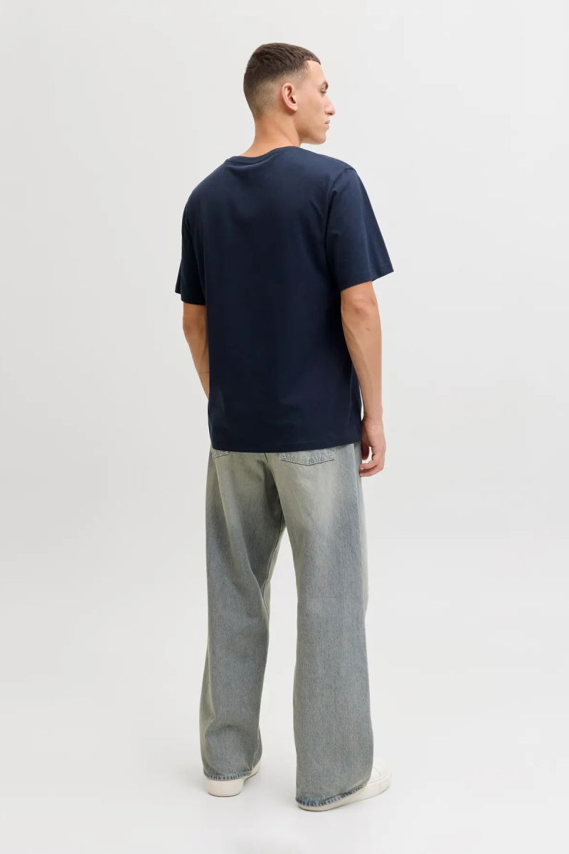 Jack & Jones Erkek Jjejeff Bisiklet Yaka %100 Pamuk T-Shirt 12288536 Lacivert - 4