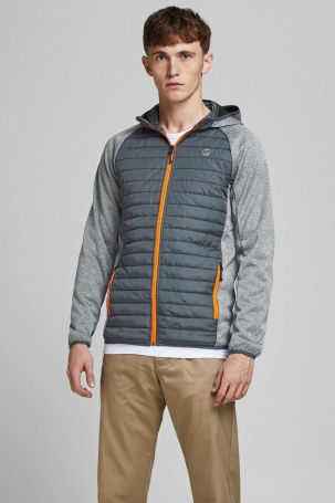 Jack & Jones Erkek Jjemultı Rüzgara Dayanıklı Kapüşonlu Mont 12182242 Gri 