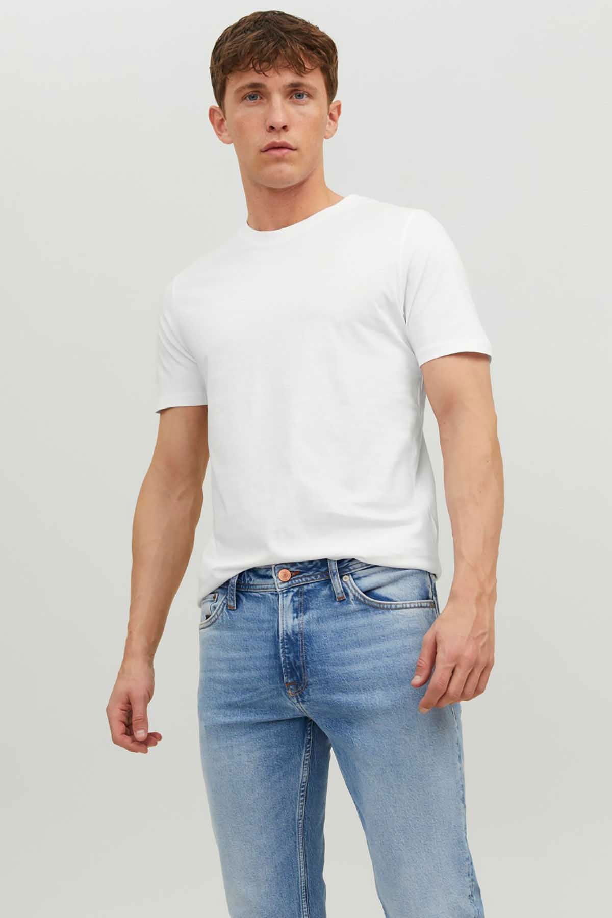 Jack & Jones Erkek Jjeorganıc Bisiklet Yaka T-Shirt 12156101 Beyaz - 1