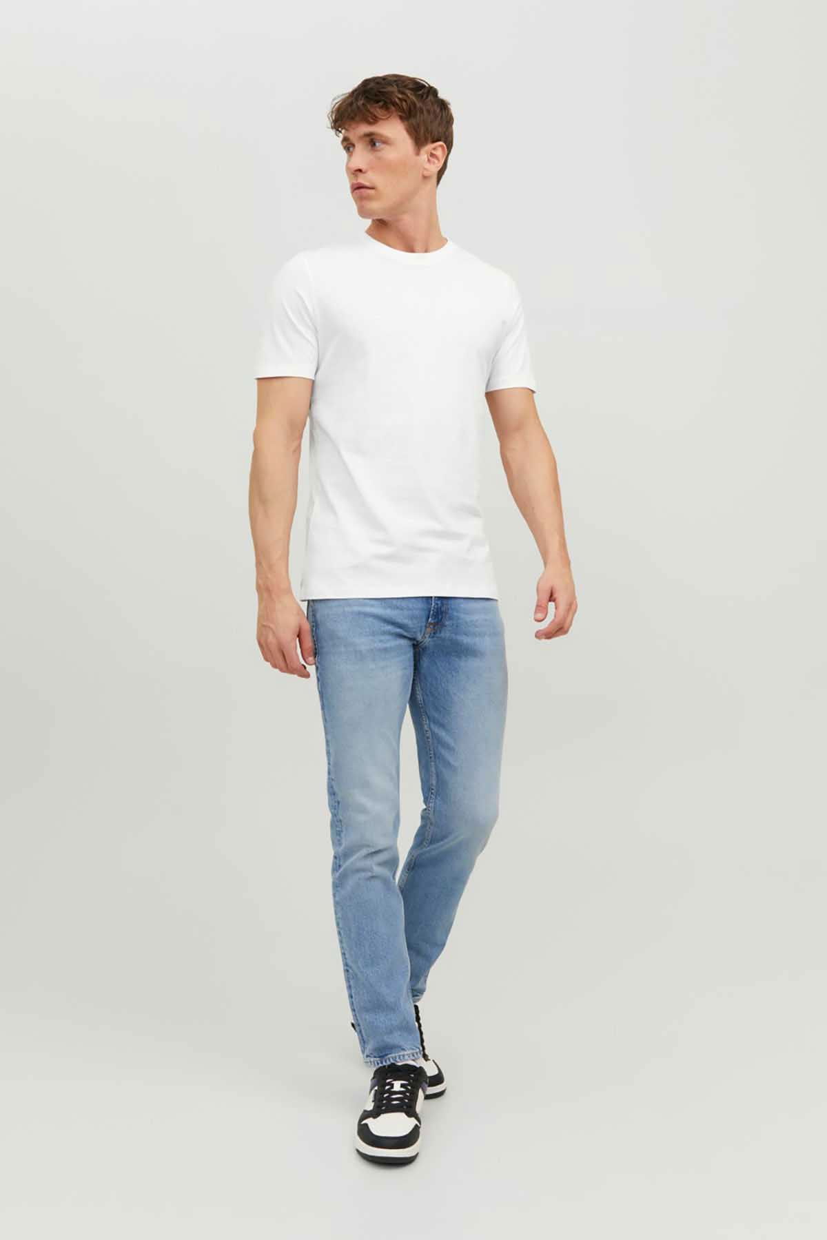 Jack & Jones Erkek Jjeorganıc Bisiklet Yaka T-Shirt 12156101 Beyaz - 2