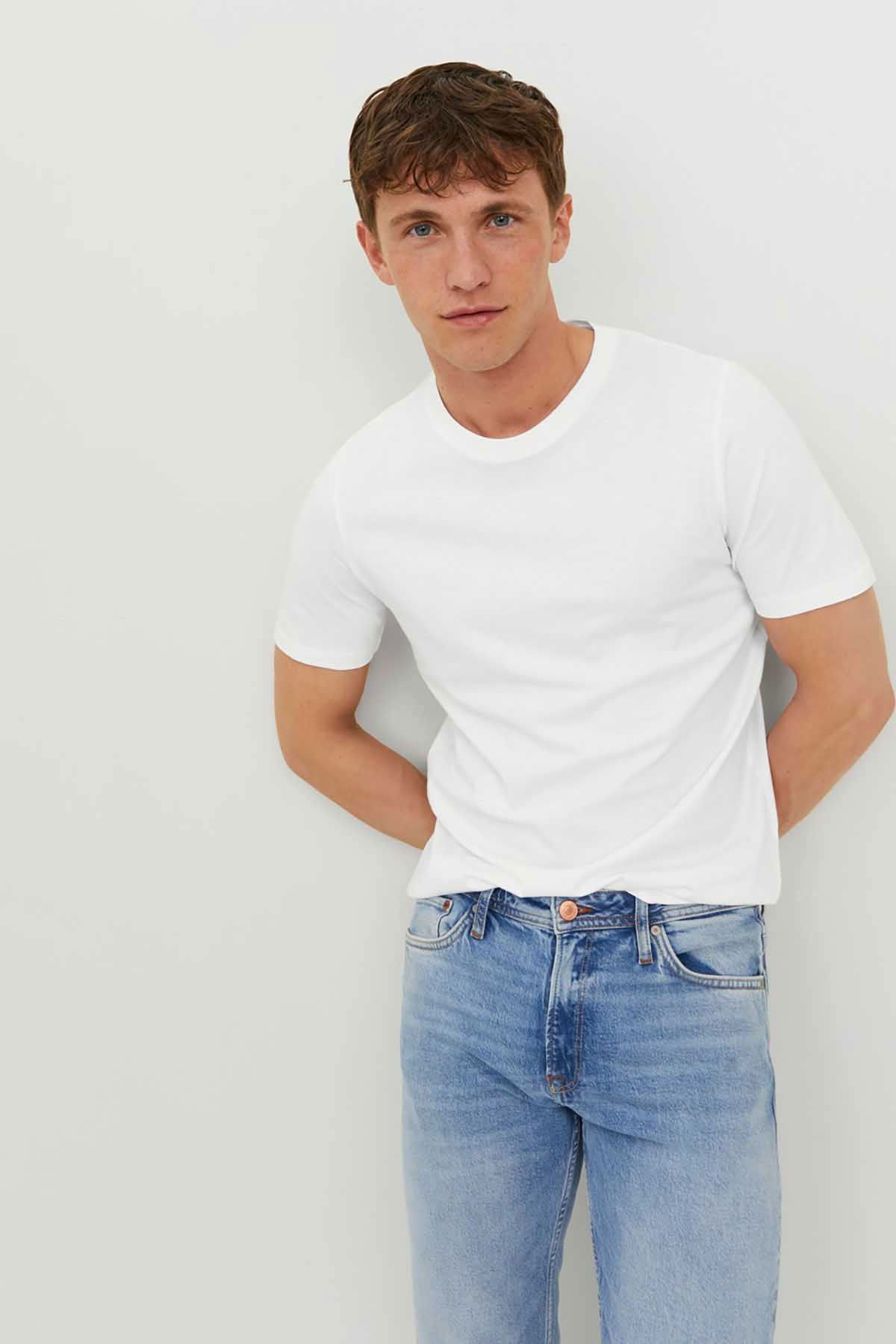 Jack & Jones Erkek Jjeorganıc Bisiklet Yaka T-Shirt 12156101 Beyaz - 3