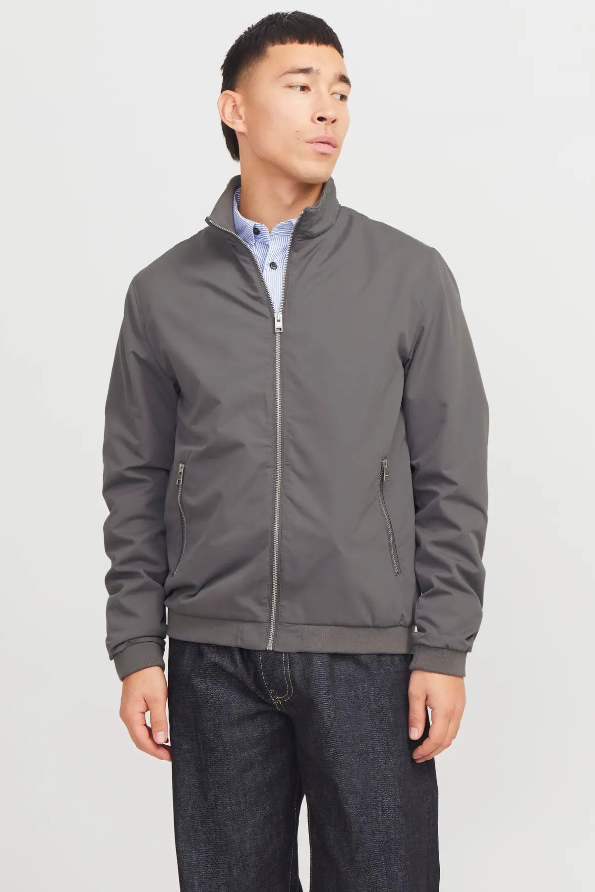 Jack & Jones Erkek Jjerush Dik Yaka Bomber Ceket 12204277 Gri - 1