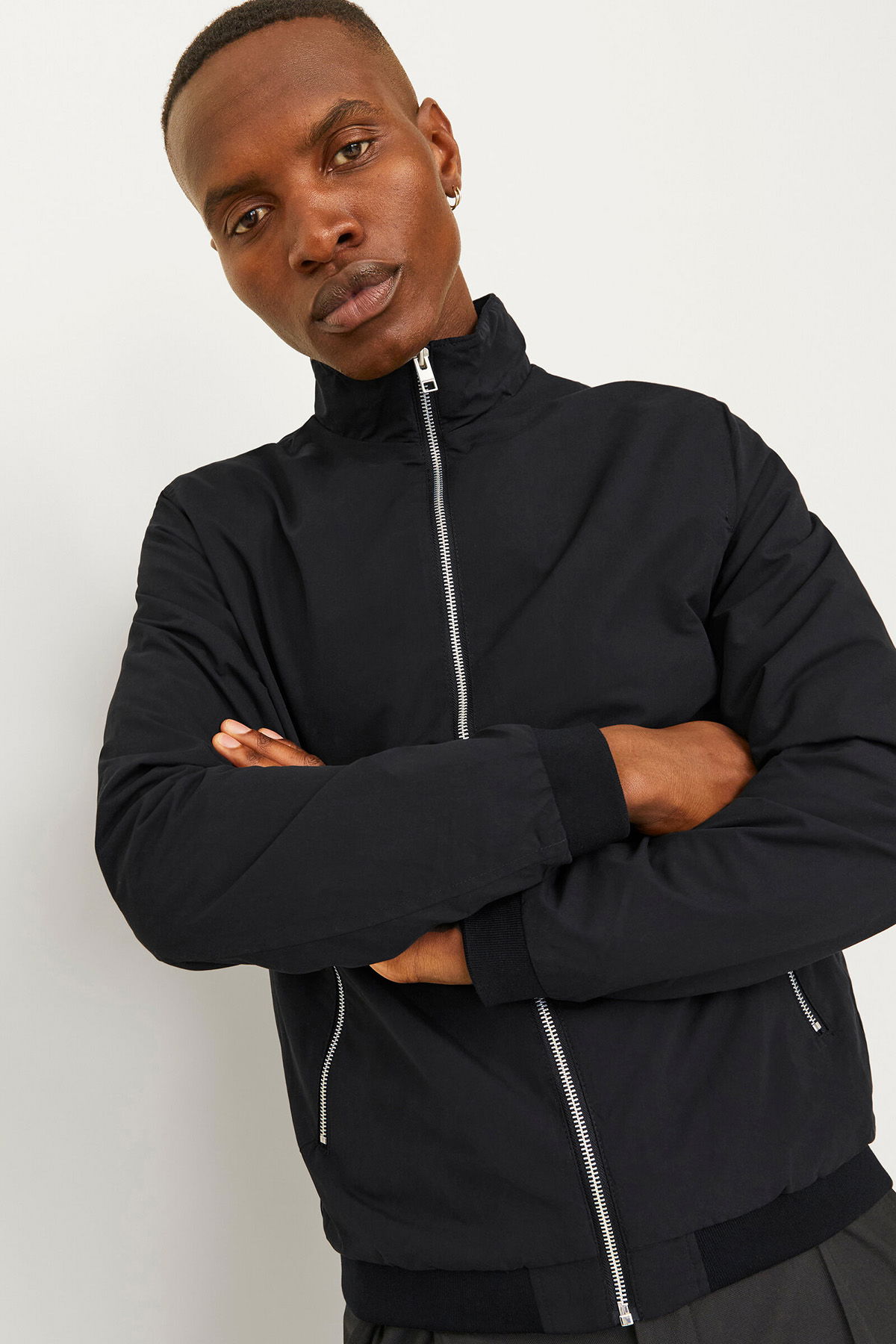 Jack & Jones Erkek Jjerush Dik Yaka Bomber Ceket 12204277 Siyah - 3