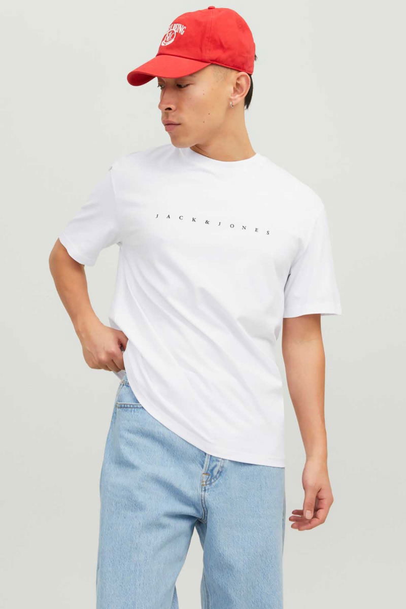 Jack & Jones Erkek Jjestar Bisiklet Yaka Baskılı T-Shirt 12234746 Beyaz - 1