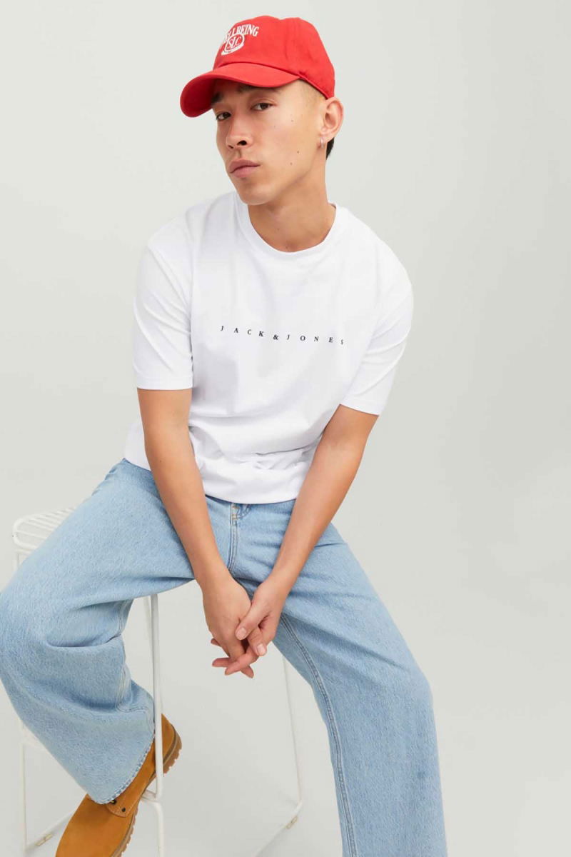 Jack & Jones Erkek Jjestar Bisiklet Yaka Baskılı T-Shirt 12234746 Beyaz - 3