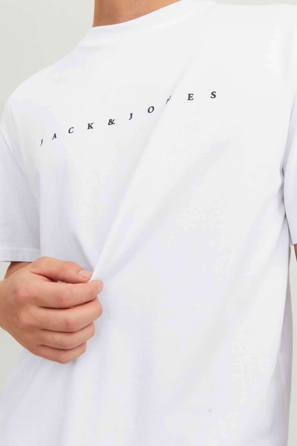 Jack & Jones Erkek Jjestar Bisiklet Yaka Baskılı T-Shirt 12234746 Beyaz - 4