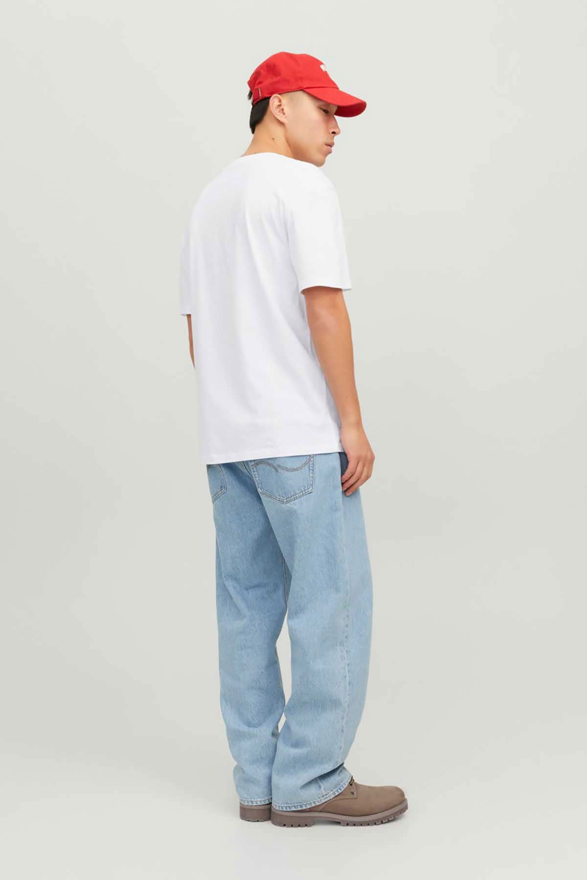 Jack & Jones Erkek Jjestar Bisiklet Yaka Baskılı T-Shirt 12234746 Beyaz - 5