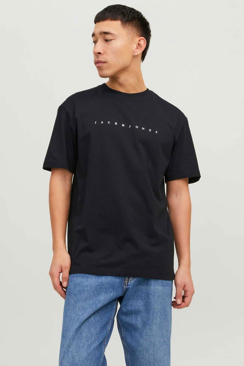Jack & Jones Erkek Jjestar Bisiklet Yaka Baskılı T-Shirt 12234746 Siyah 