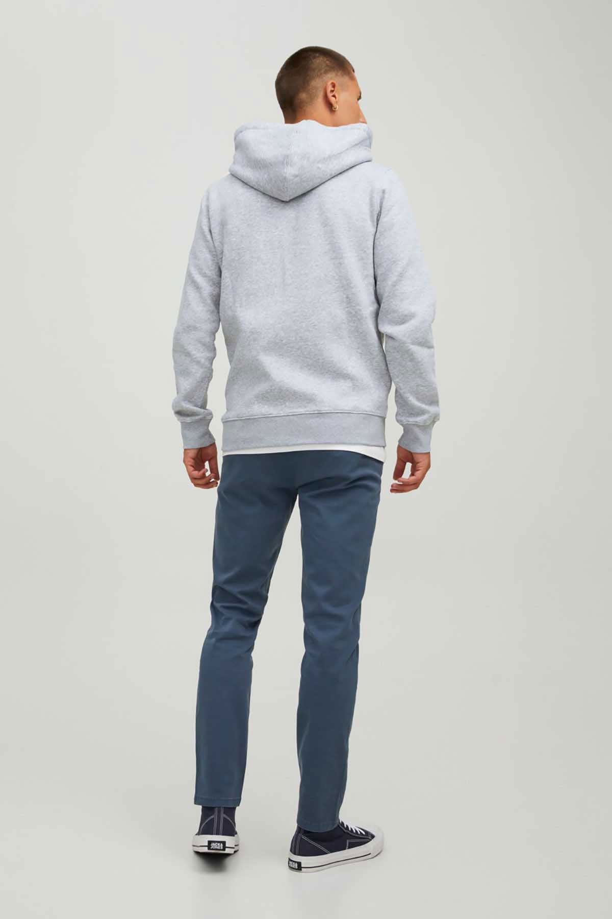 Jack & Jones Erkek Jjestar Çift Cepli Fermuar Kapamalı Kapüşonlu Sweatshirt 12210830 Açık Gri - 5