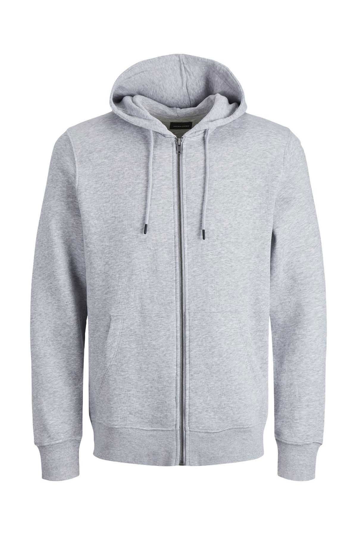 Jack & Jones Erkek Jjestar Çift Cepli Fermuar Kapamalı Kapüşonlu Sweatshirt 12210830 Açık Gri - 7