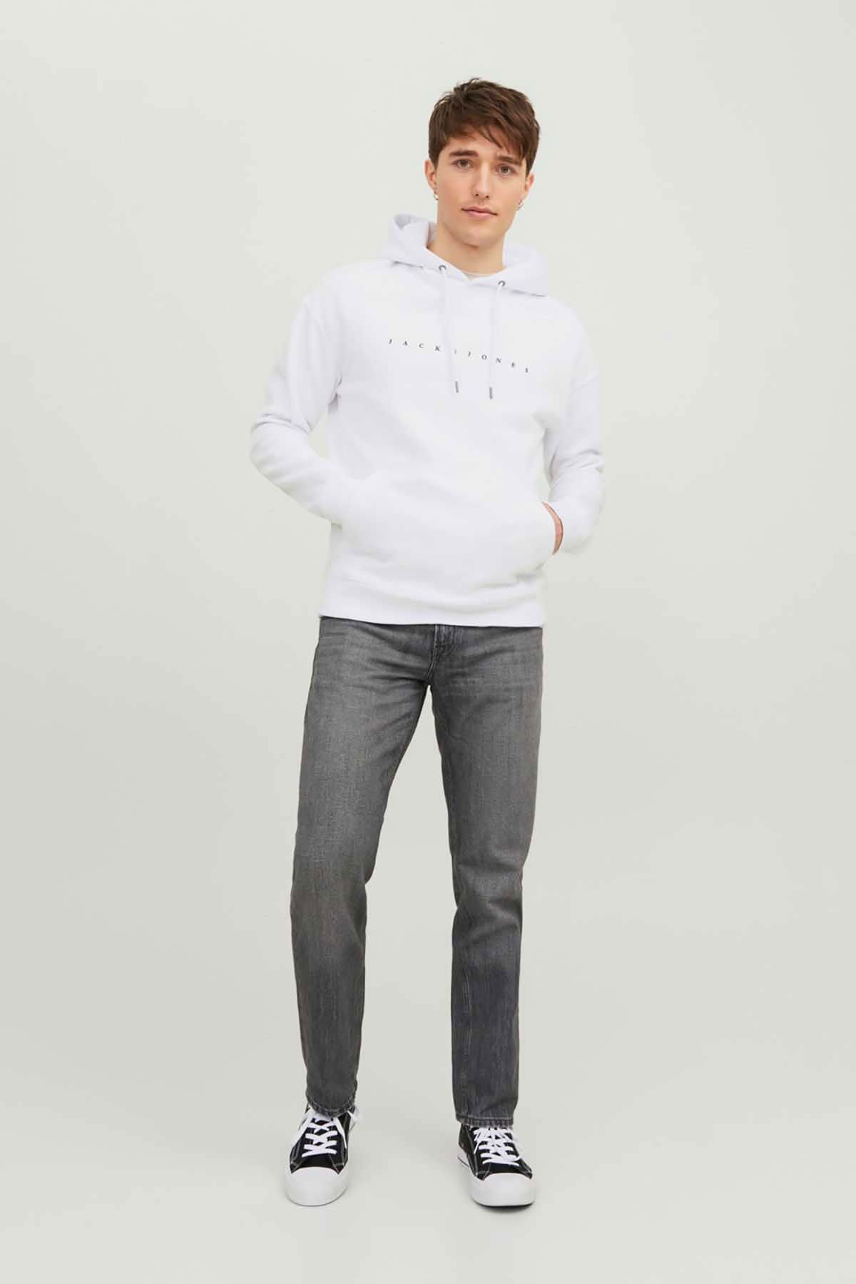 Jack & Jones Erkek Jjestar Kanguru Cepli Kapüşonlu Sweatshirt 12233972 Beyaz - 2