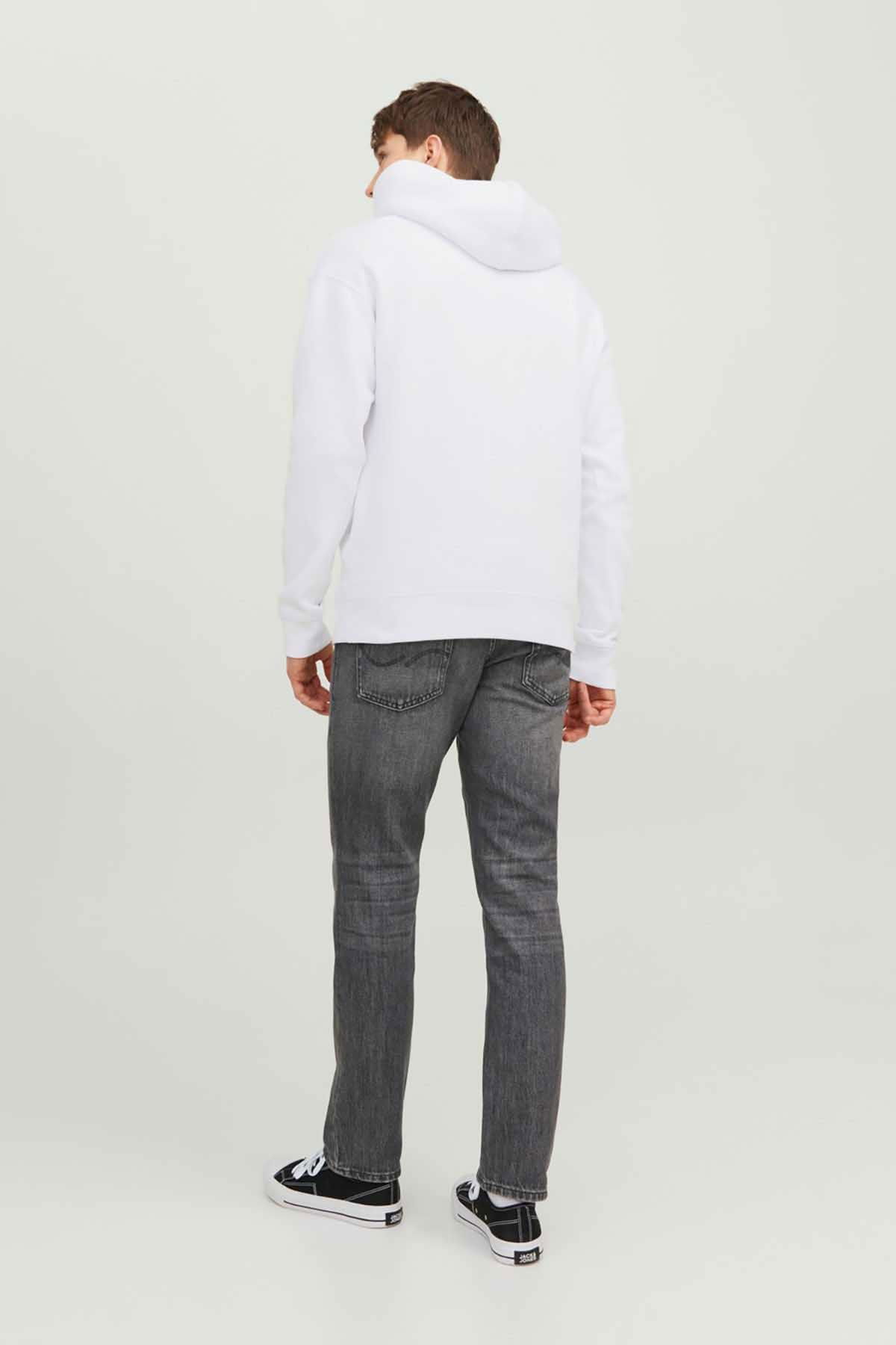 Jack & Jones Erkek Jjestar Kanguru Cepli Kapüşonlu Sweatshirt 12233972 Beyaz - 5