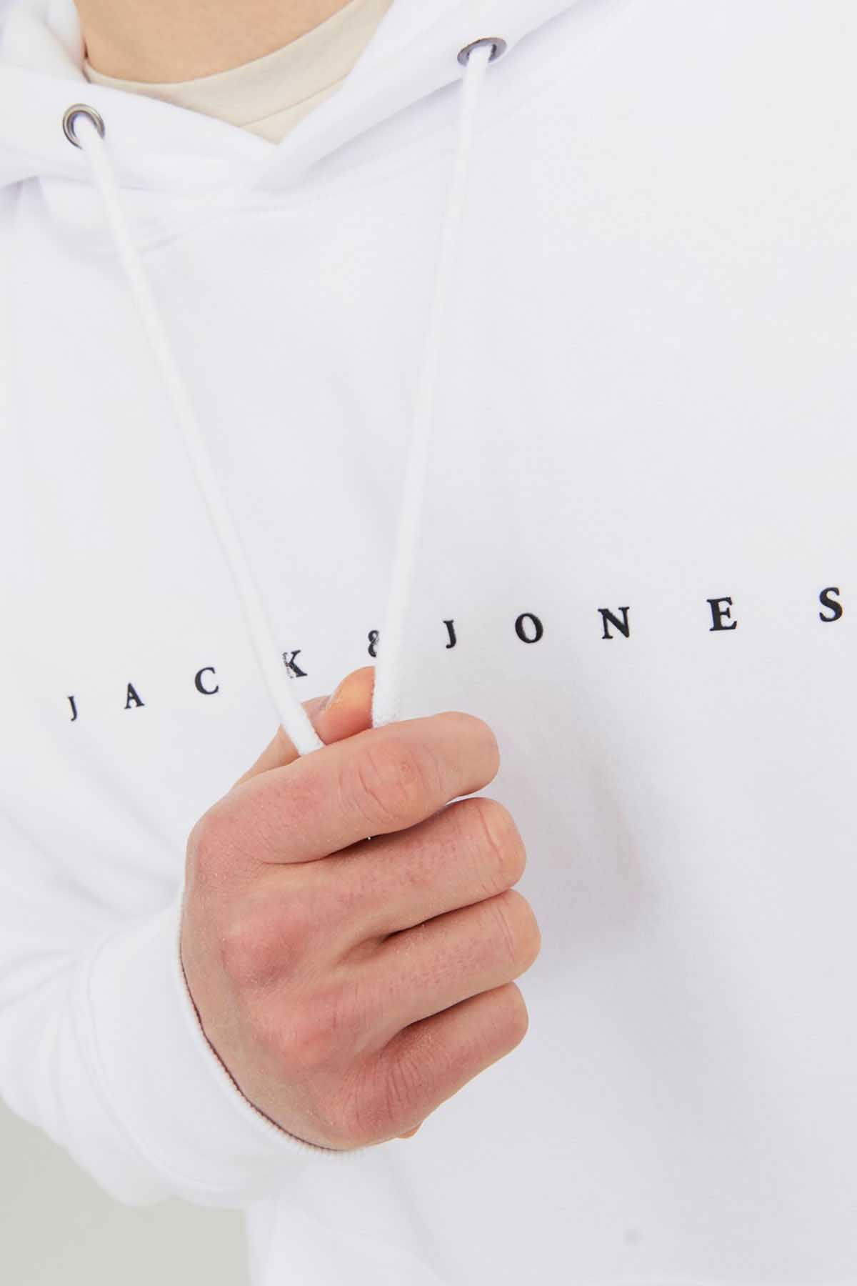 Jack & Jones Erkek Jjestar Kanguru Cepli Kapüşonlu Sweatshirt 12233972 Beyaz - 6