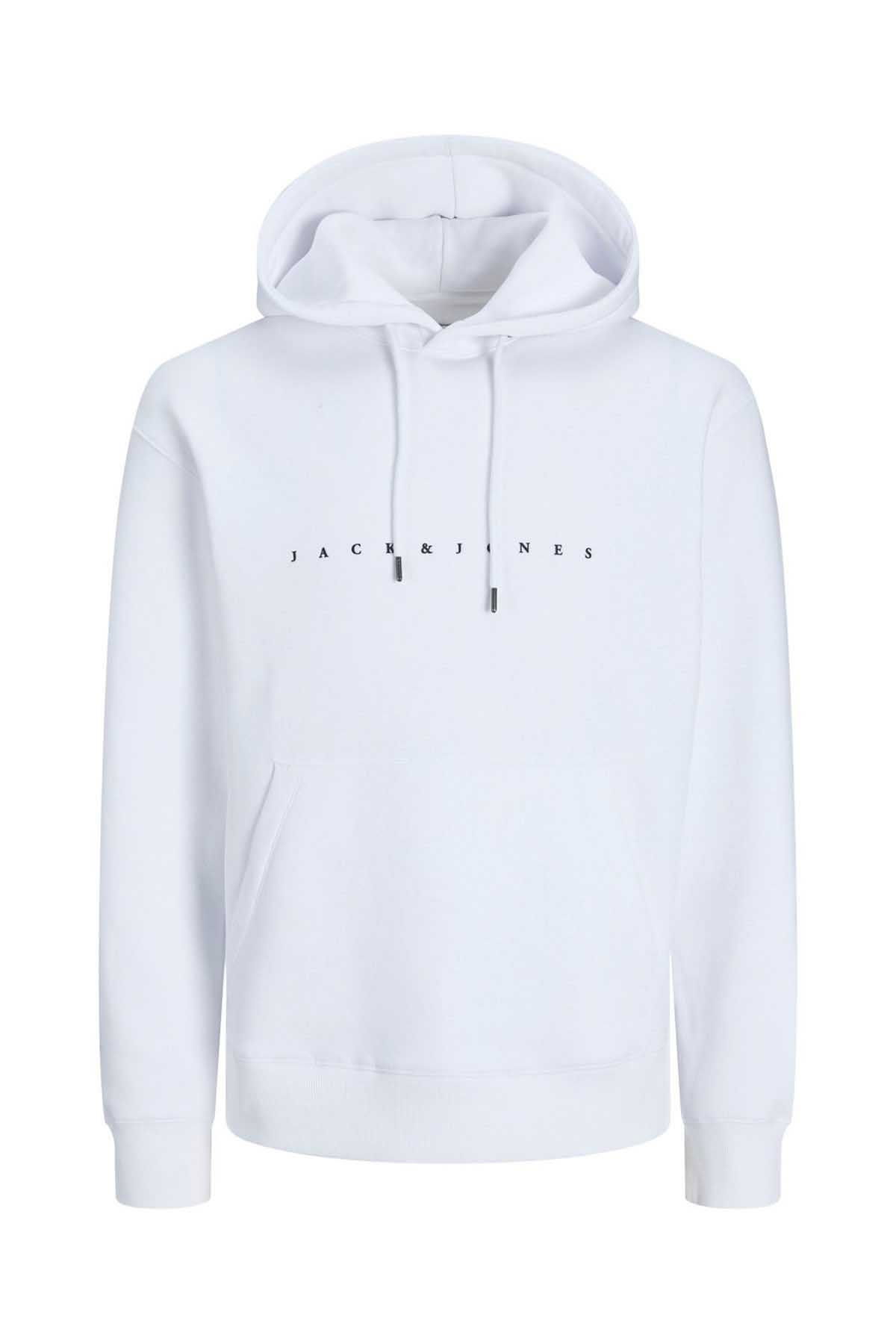 Jack & Jones Erkek Jjestar Kanguru Cepli Kapüşonlu Sweatshirt 12233972 Beyaz - 7