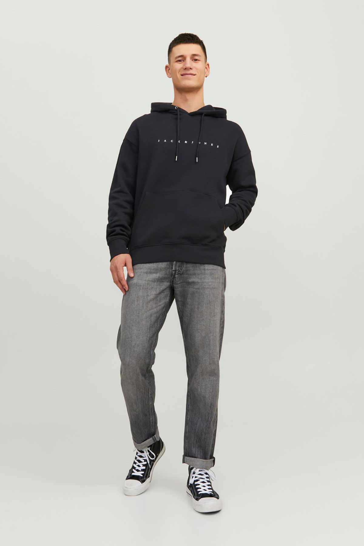 Jack & Jones Erkek Jjestar Kanguru Cepli Kapüşonlu Sweatshirt 12233972 Siyah - 2