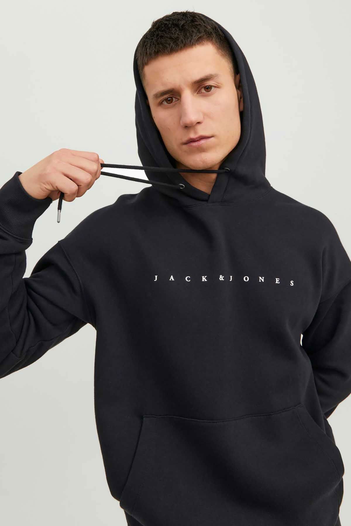 Jack & Jones Erkek Jjestar Kanguru Cepli Kapüşonlu Sweatshirt 12233972 Siyah - 3