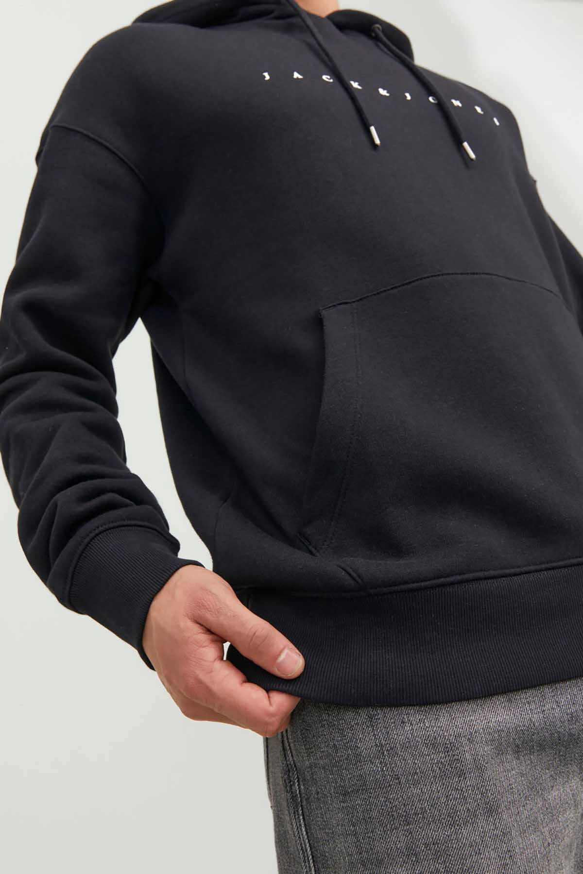 Jack & Jones Erkek Jjestar Kanguru Cepli Kapüşonlu Sweatshirt 12233972 Siyah - 4