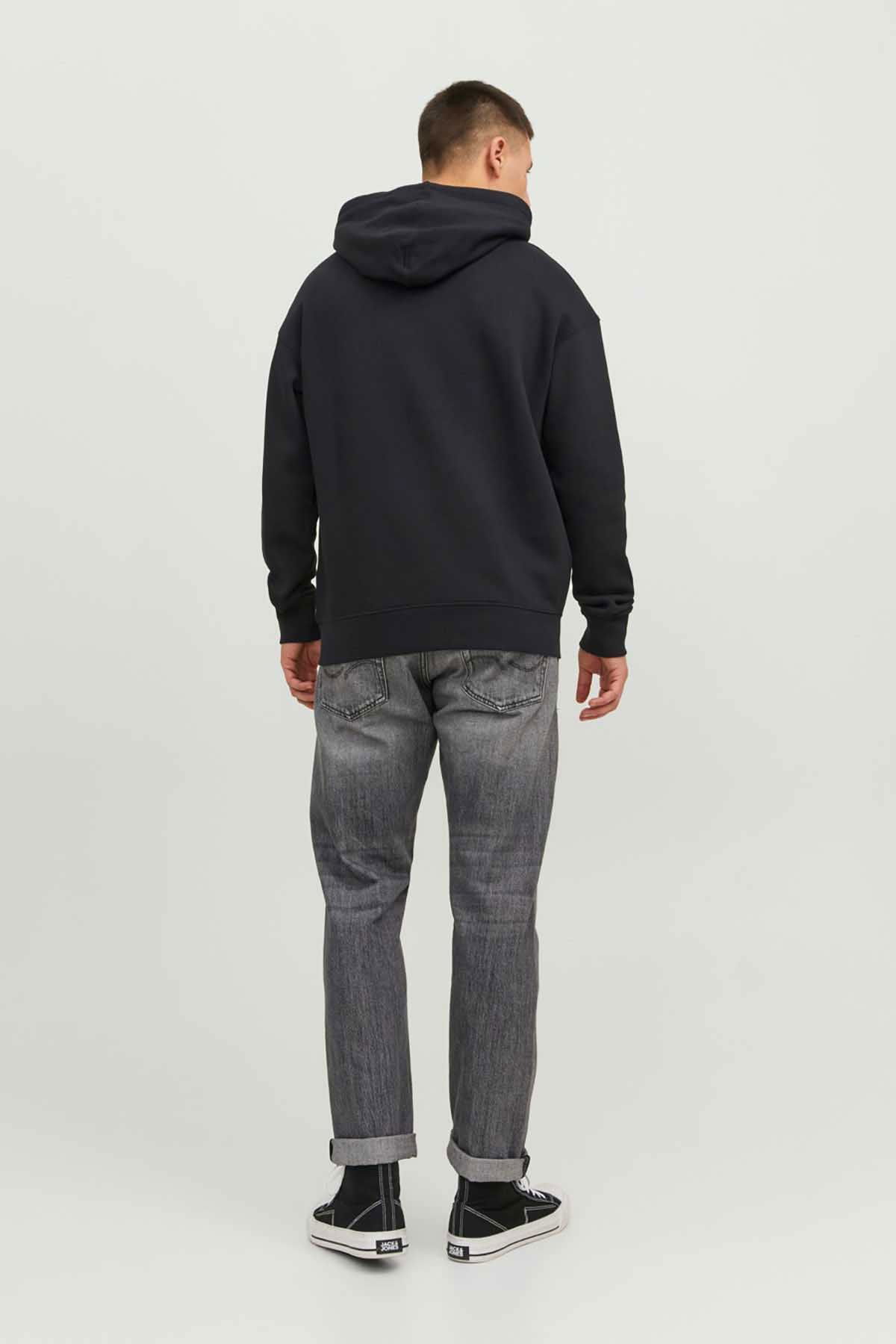 Jack & Jones Erkek Jjestar Kanguru Cepli Kapüşonlu Sweatshirt 12233972 Siyah - 5