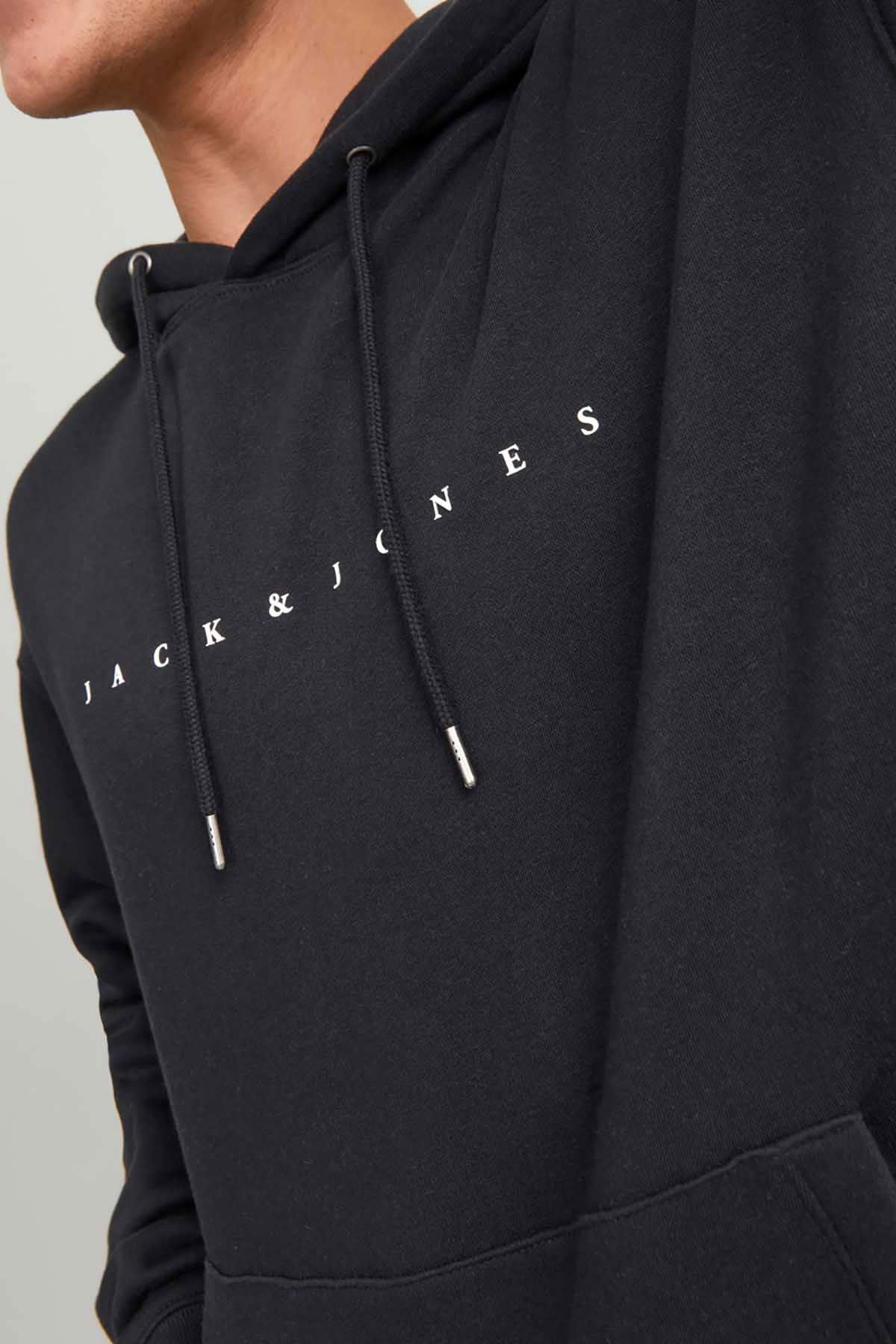 Jack & Jones Erkek Jjestar Kanguru Cepli Kapüşonlu Sweatshirt 12233972 Siyah - 6