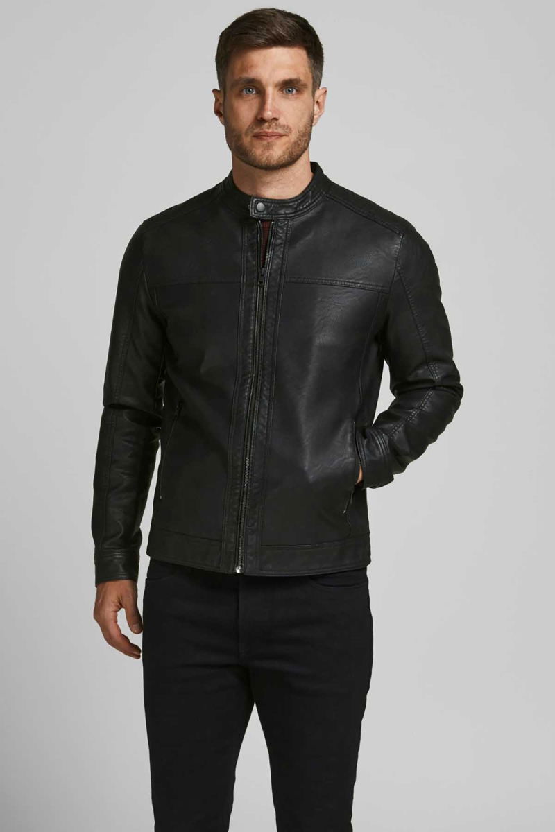 Jack & Jones Erkek Jjewarner Suya Dayanıklı Deri Biker Ceket 12182461 Siyah - 1