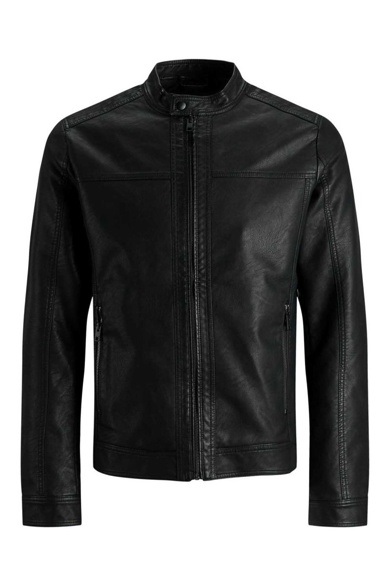 Jack & Jones Erkek Jjewarner Suya Dayanıklı Deri Biker Ceket 12182461 Siyah - 7