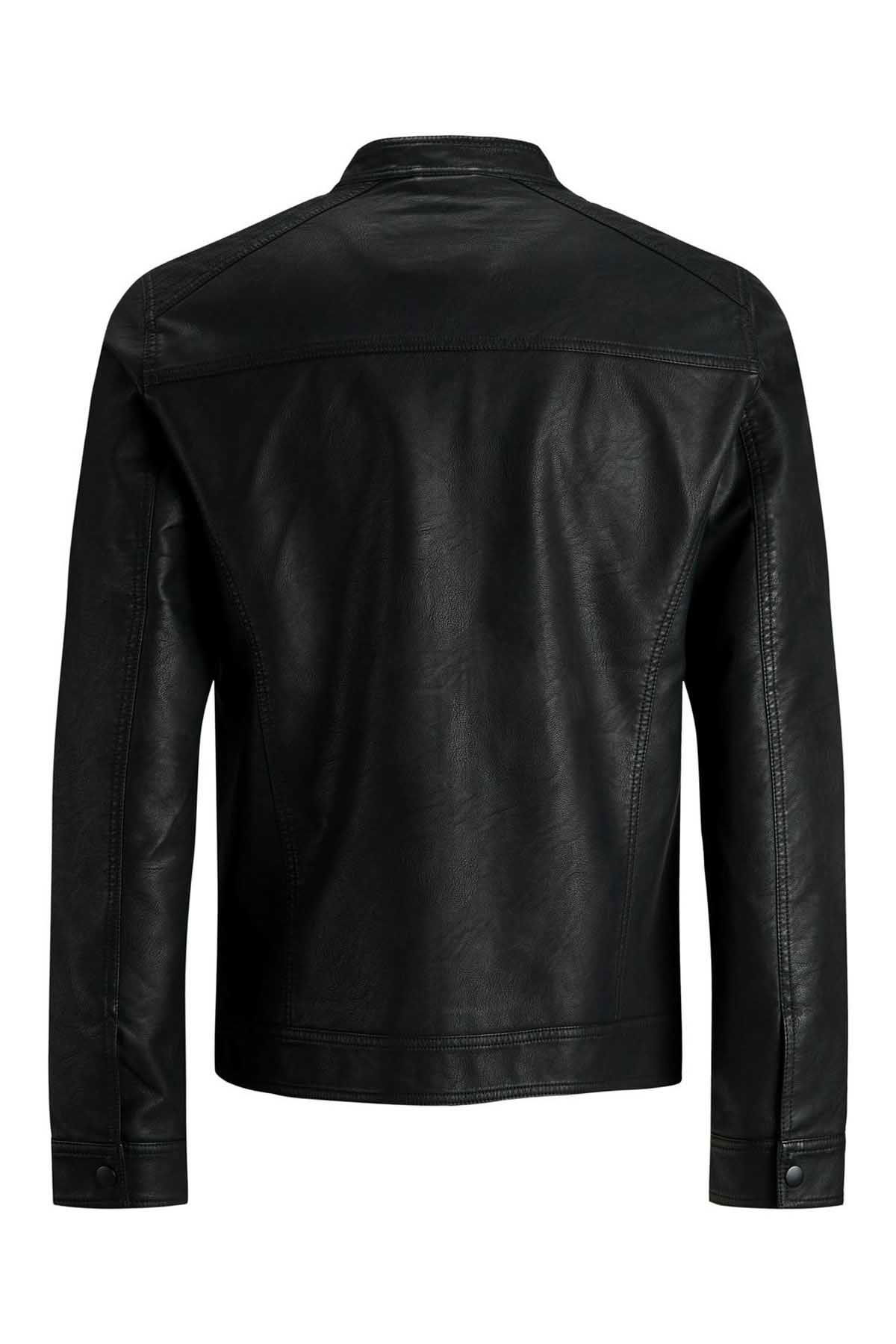 Jack & Jones Erkek Jjewarner Suya Dayanıklı Deri Biker Ceket 12182461 Siyah - 8