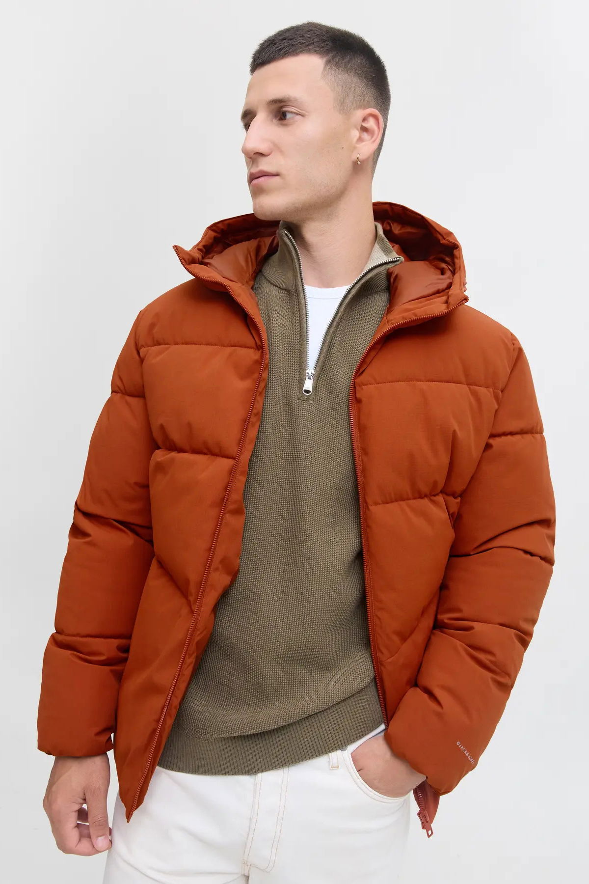Jack & Jones Erkek Jjglobal Kapüşonlu Şişme Mont 12283517 Kiremit - 1