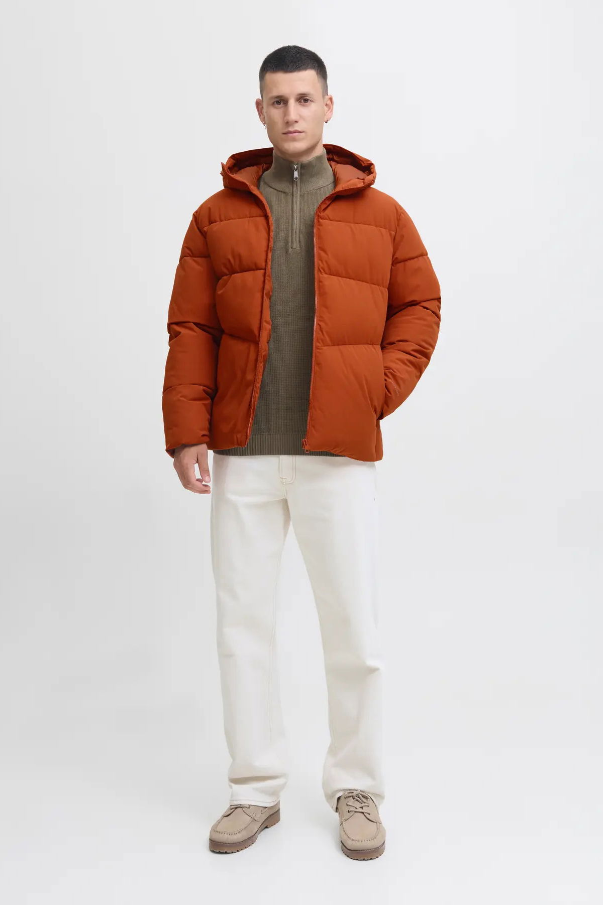 Jack & Jones Erkek Jjglobal Kapüşonlu Şişme Mont 12283517 Kiremit - 2