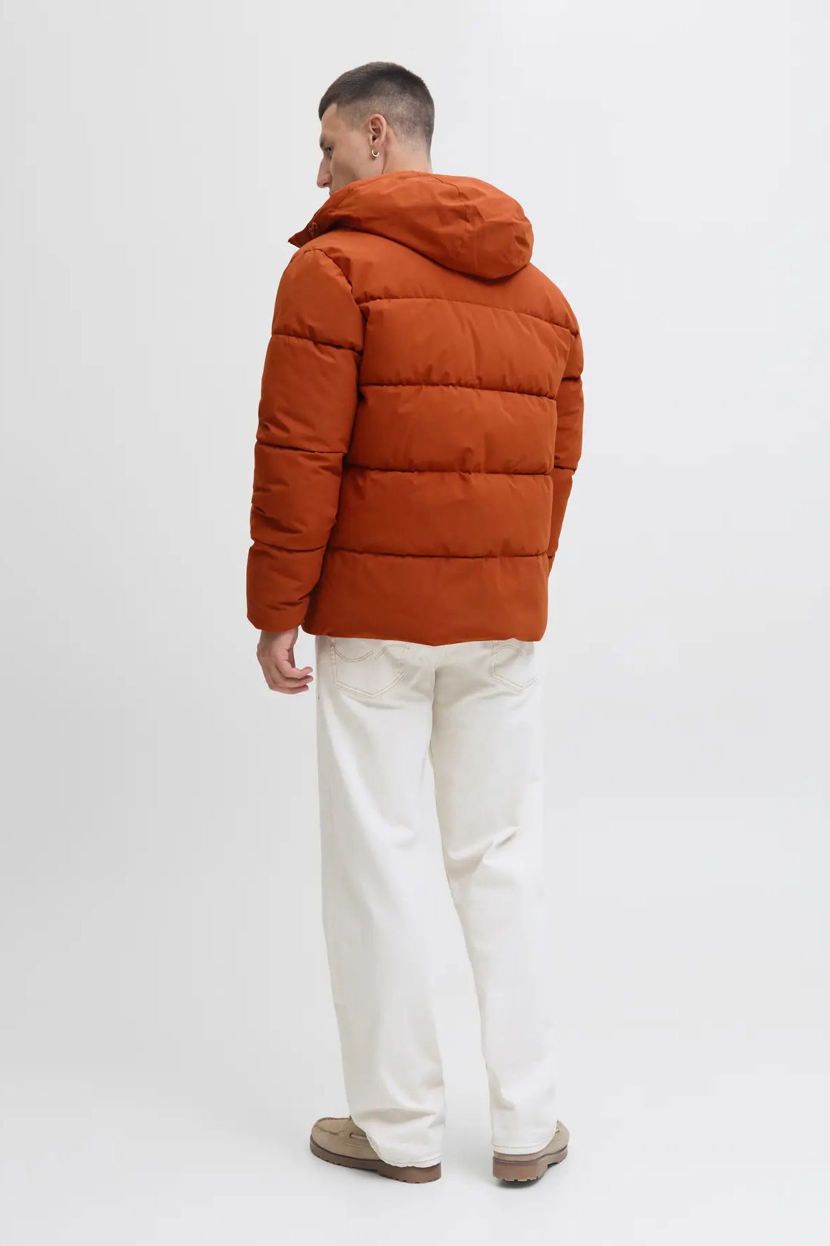 Jack & Jones Erkek Jjglobal Kapüşonlu Şişme Mont 12283517 Kiremit - 5