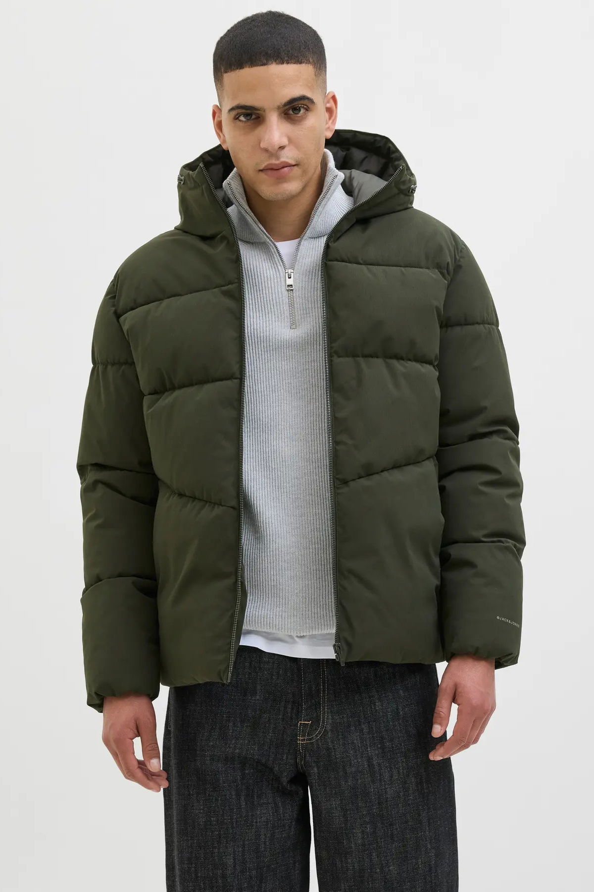 Jack & Jones Erkek Jjglobal Kapüşonlu Şişme Mont 12283517 Koyu Yeşil - 1