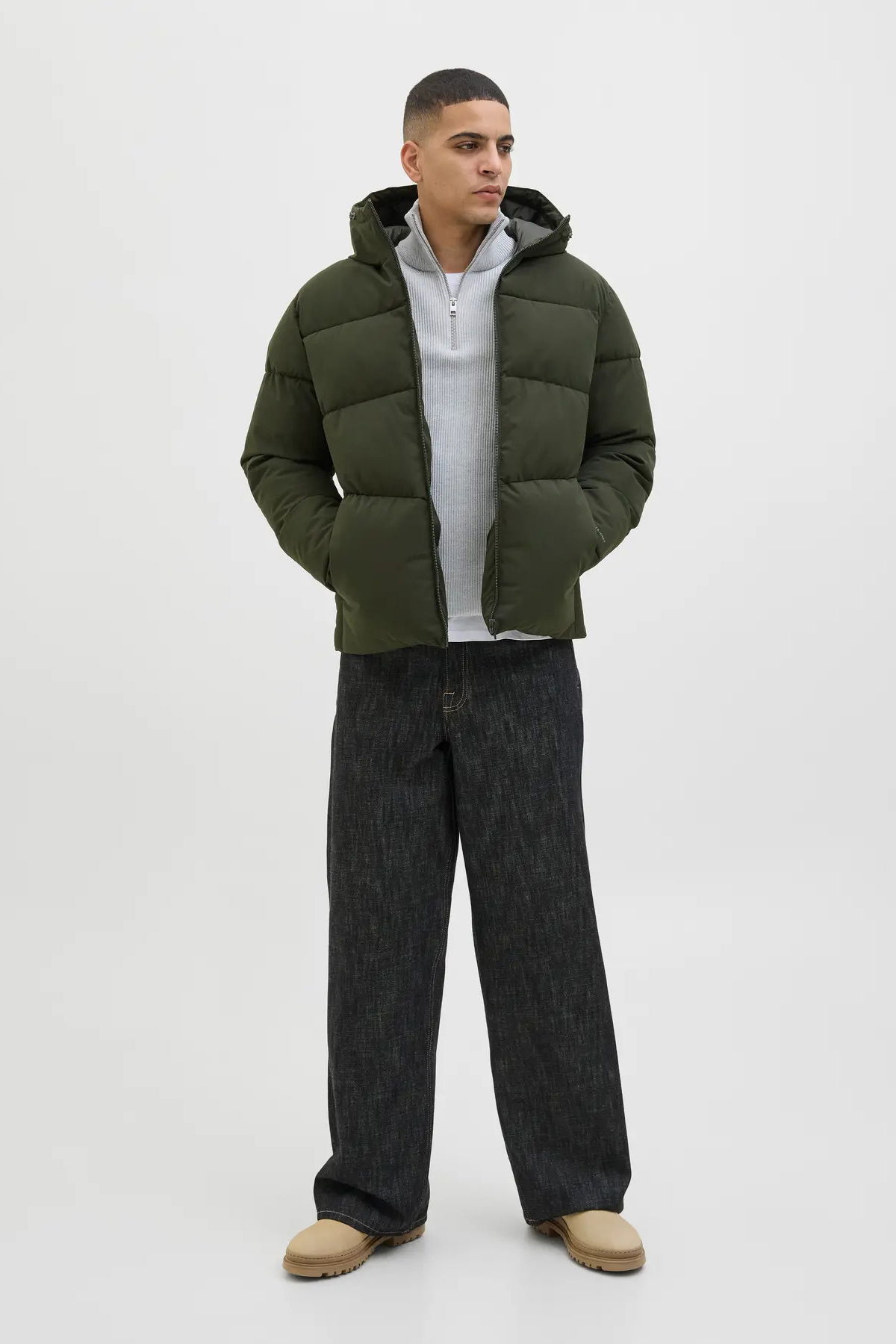 Jack & Jones Erkek Jjglobal Kapüşonlu Şişme Mont 12283517 Koyu Yeşil - 2