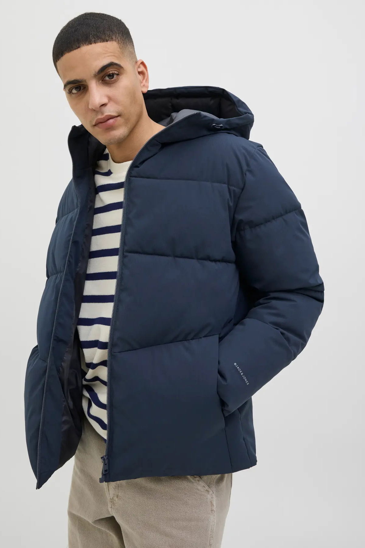 Jack & Jones Erkek Jjglobal Kapüşonlu Şişme Mont 12283517 Lacivert - 1