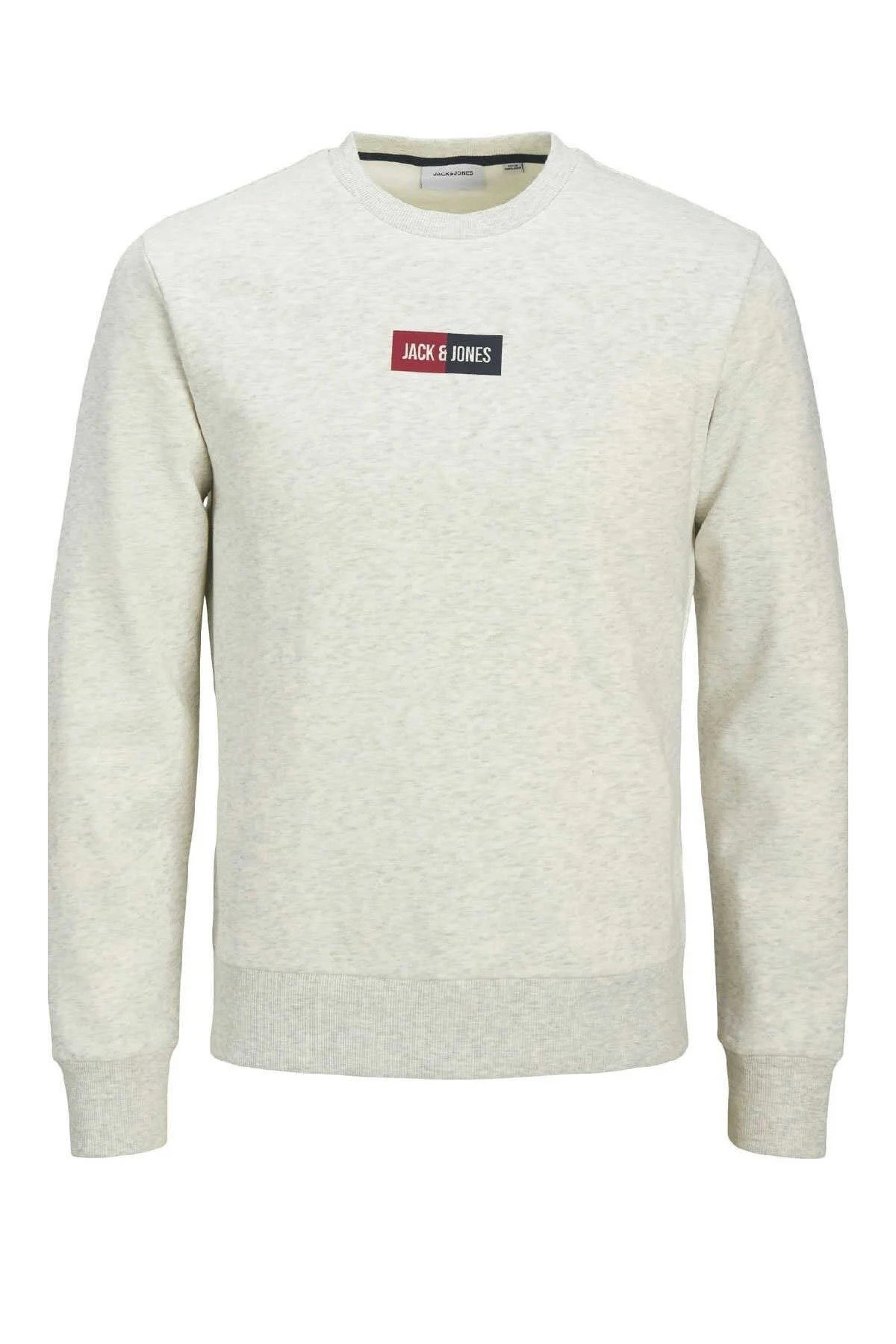 Jack & Jones Erkek Jjpan Bisiklet Yaka Logo Detaylı Sweatshirt 12310759 Gri Melanj - 1