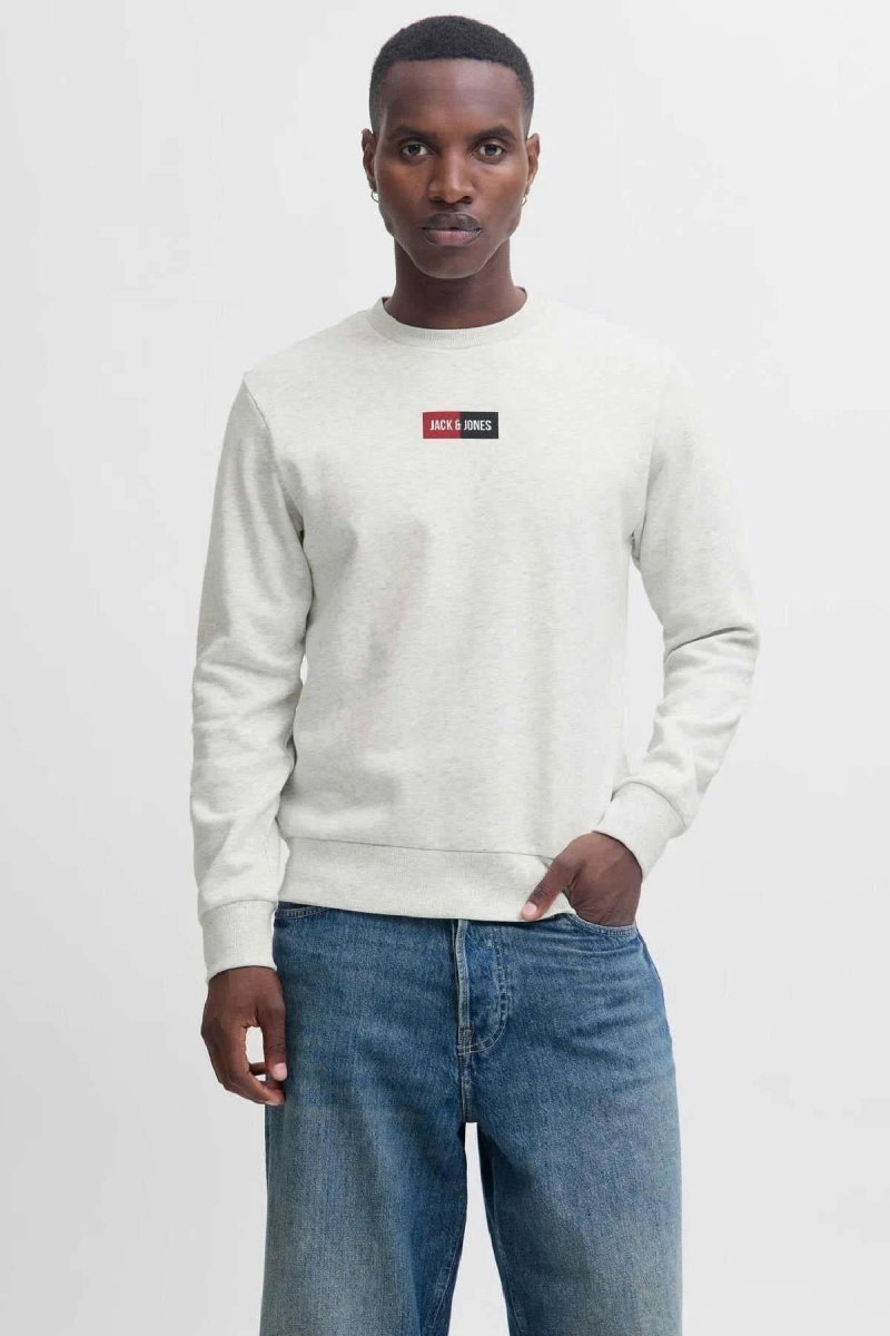 Jack & Jones Erkek Jjpan Bisiklet Yaka Logo Detaylı Sweatshirt 12310759 Gri Melanj - 2