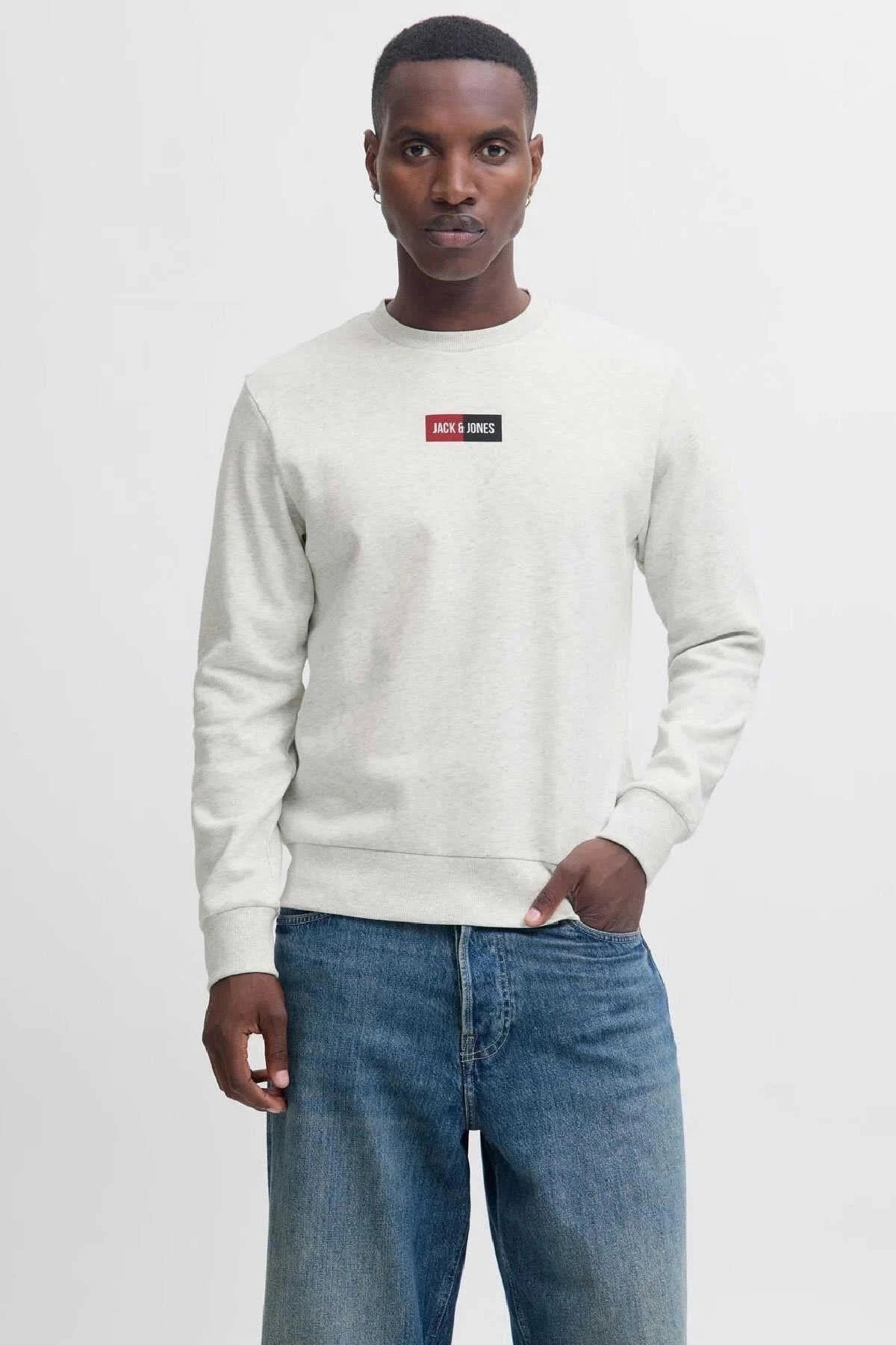 Jack & Jones Erkek Jjpan Bisiklet Yaka Logo Detaylı Sweatshirt 12310759 Gri Melanj - 2