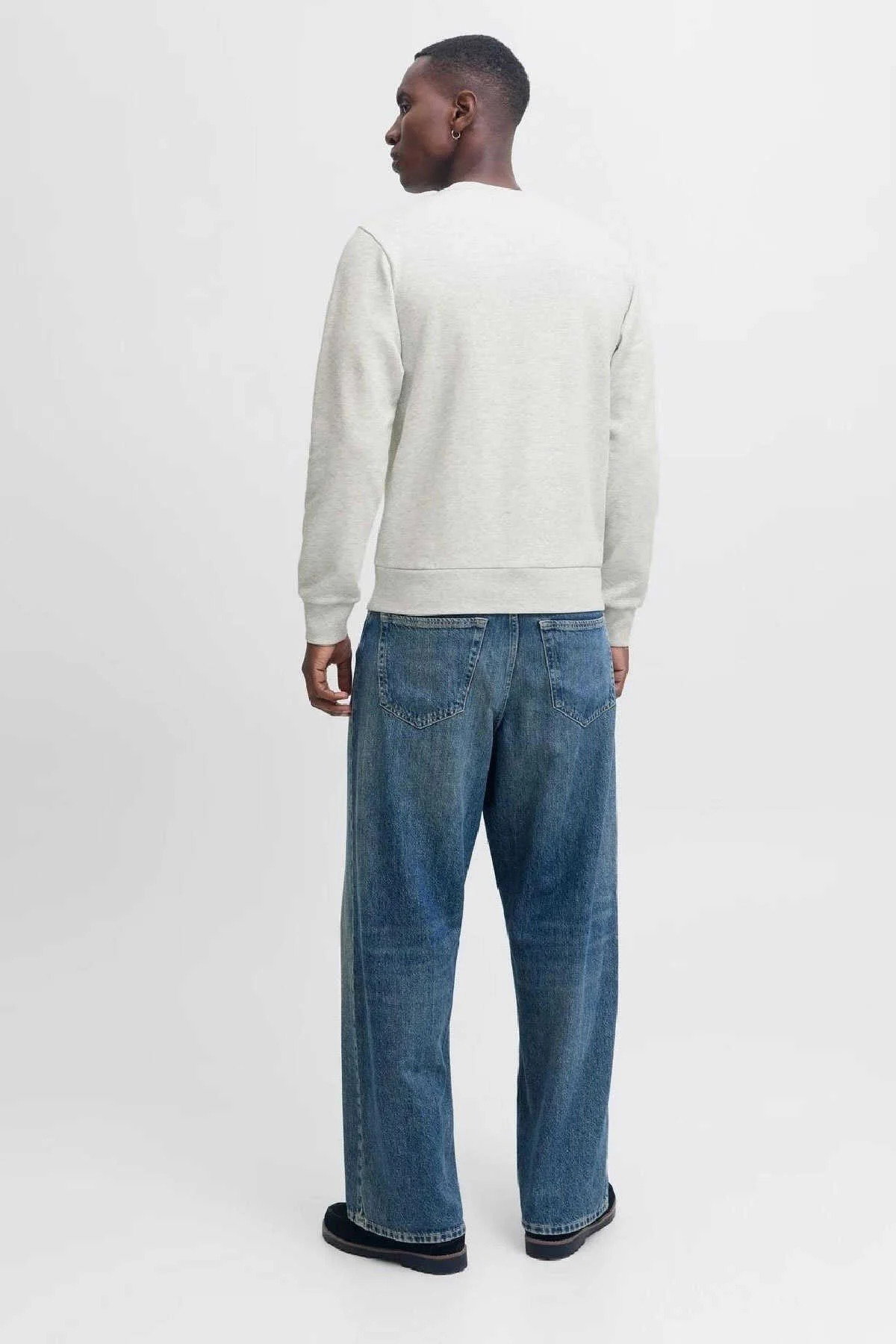 Jack & Jones Erkek Jjpan Bisiklet Yaka Logo Detaylı Sweatshirt 12310759 Gri Melanj - 4