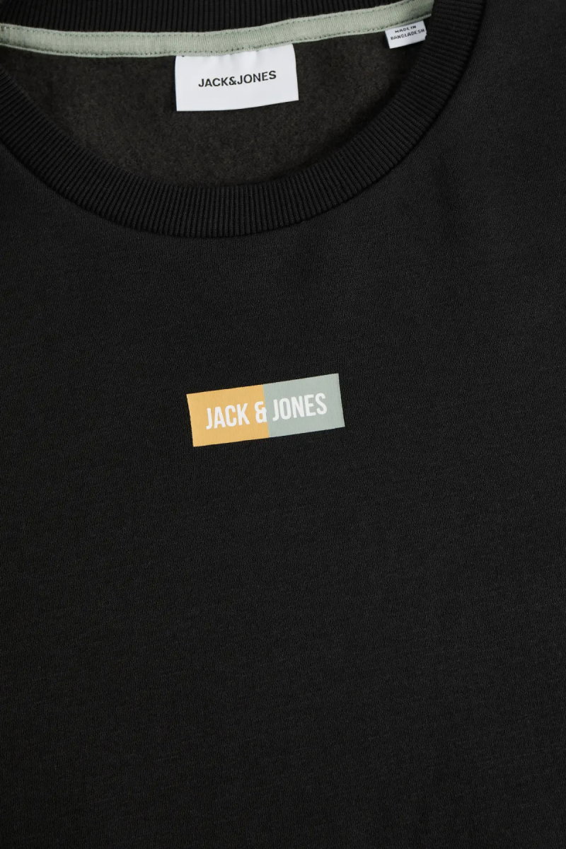 Jack & Jones Erkek Jjpan Bisiklet Yaka Logo Detaylı Sweatshirt 12310759 Siyah - 4